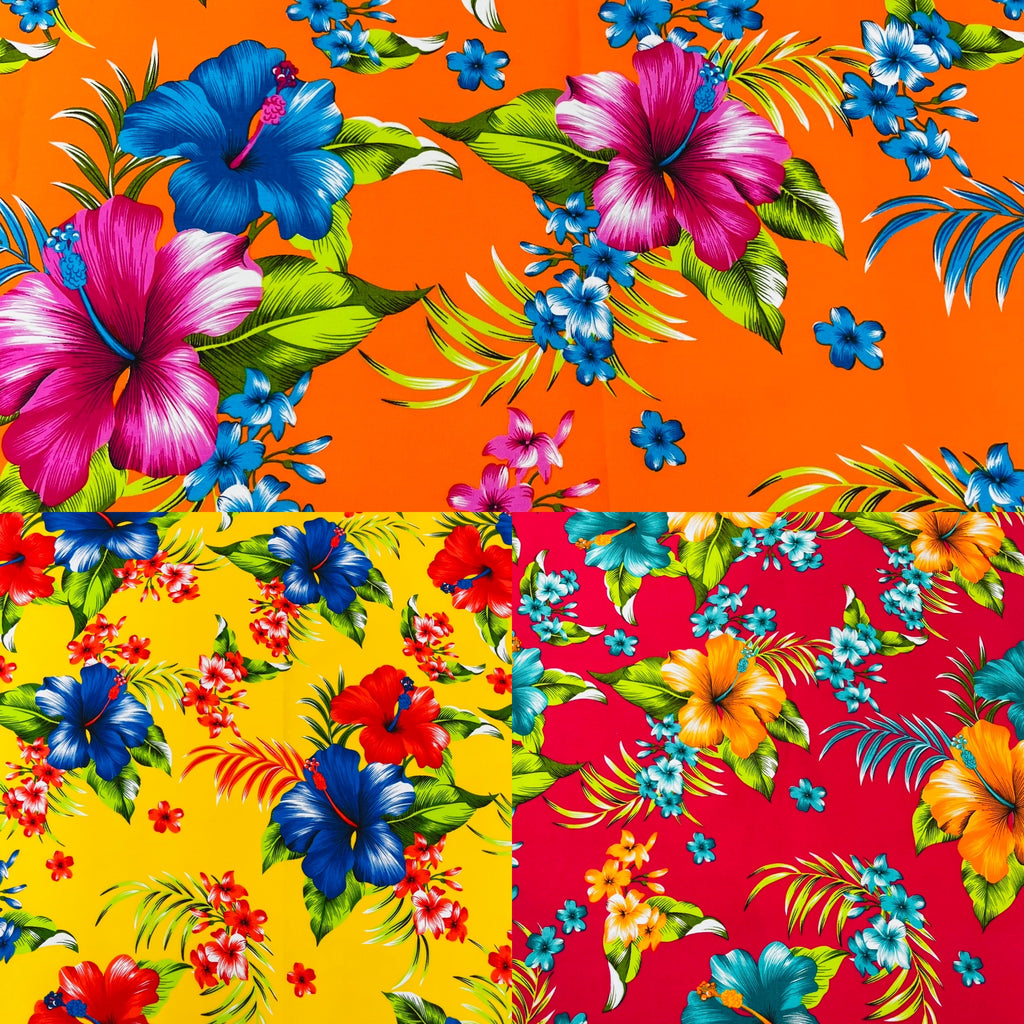 MULTI COLOR HAWAIIAN HIBISCUS FLORAL (by the yard)