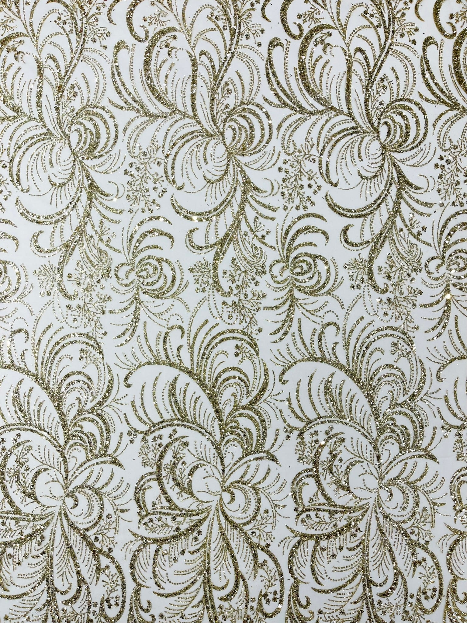 Palm Glitter Vine Design On A Mesh Lace Fabric 58"' Wide Prom.