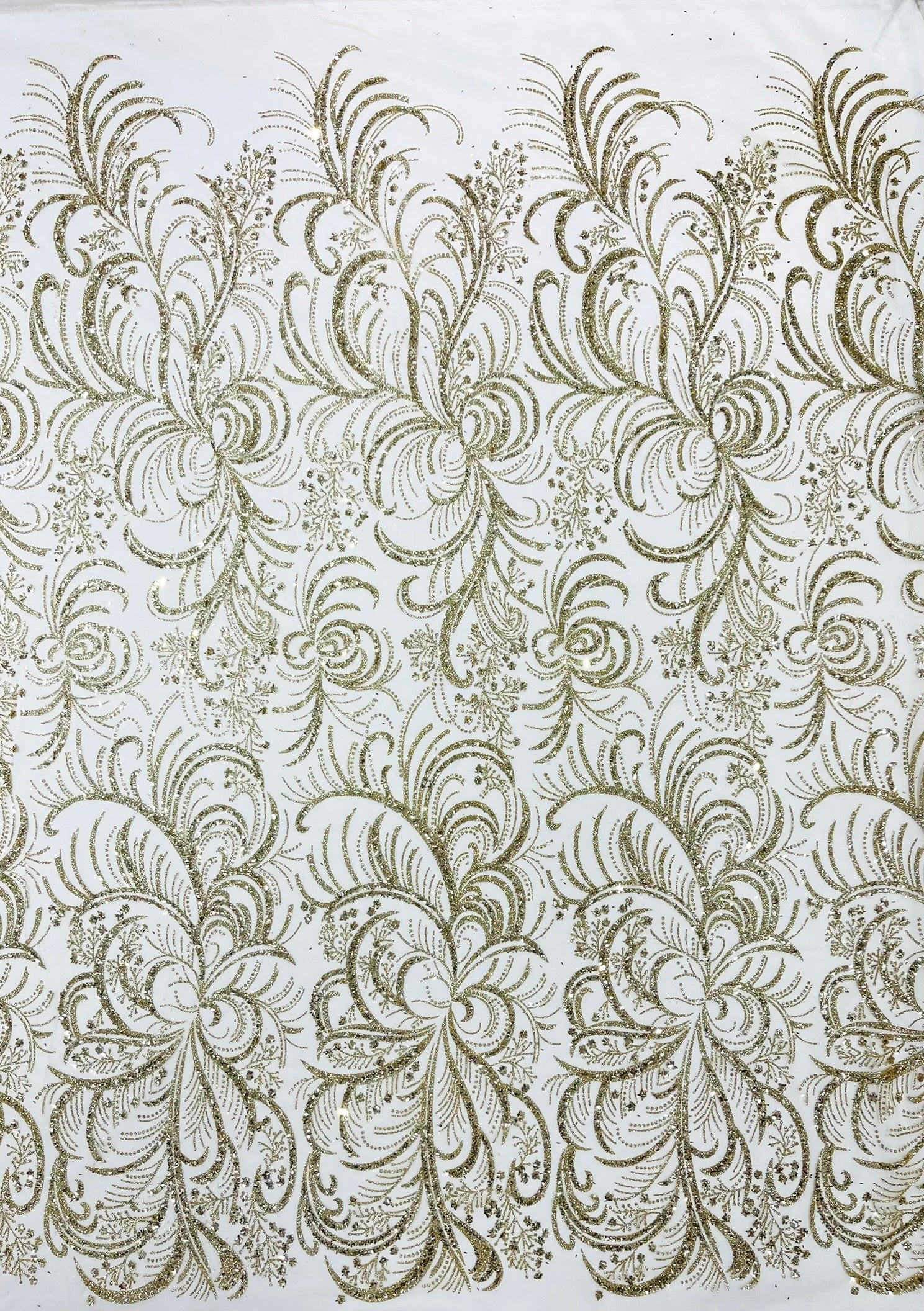 Palm Glitter Vine Design On A Mesh Lace Fabric 58"' Wide Prom.