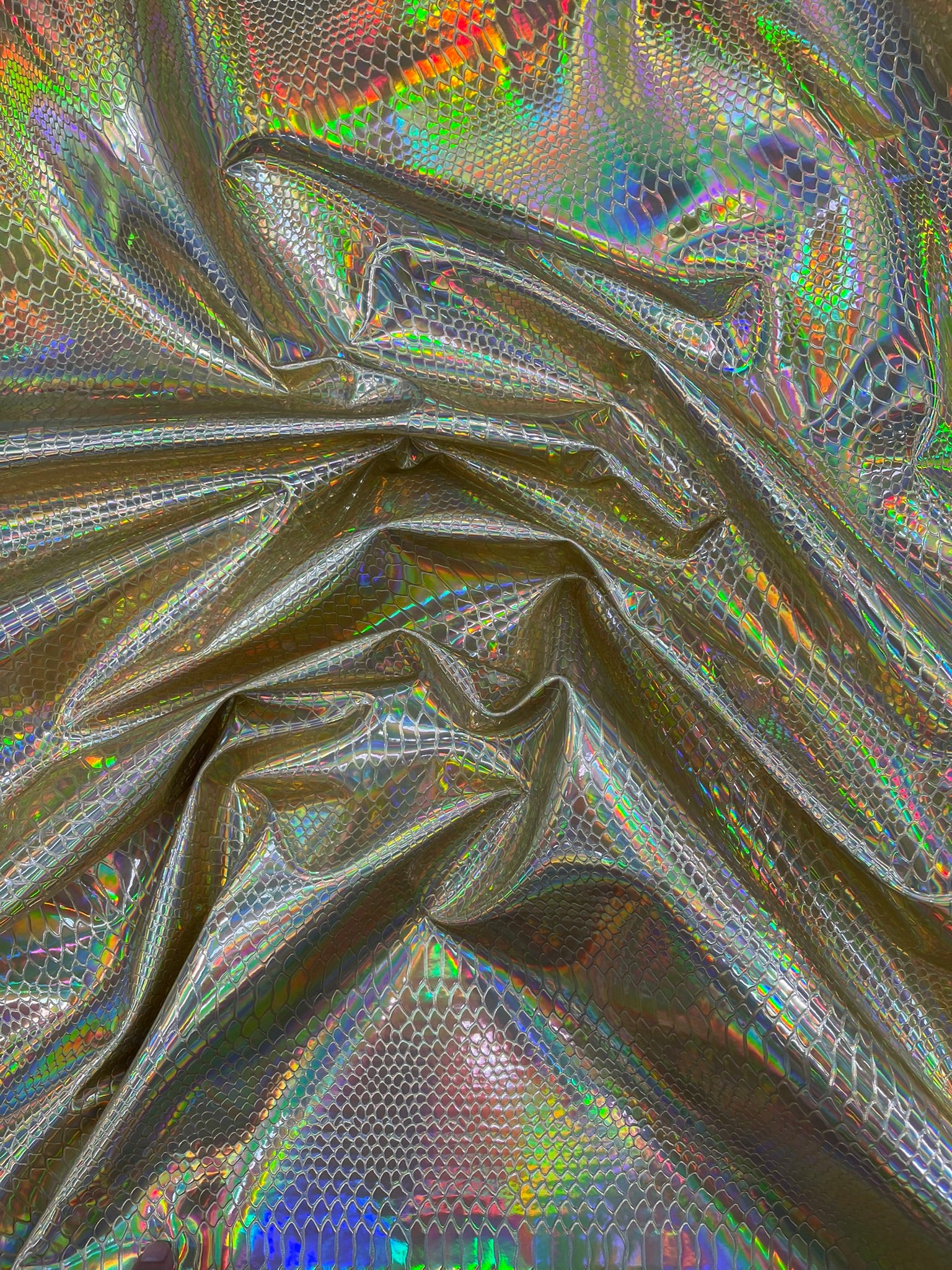 Viper Holographic Embossed PVC / Snake Vinyl Fabric Upholstery Crafting Accessories Applications Snake Iridescent.