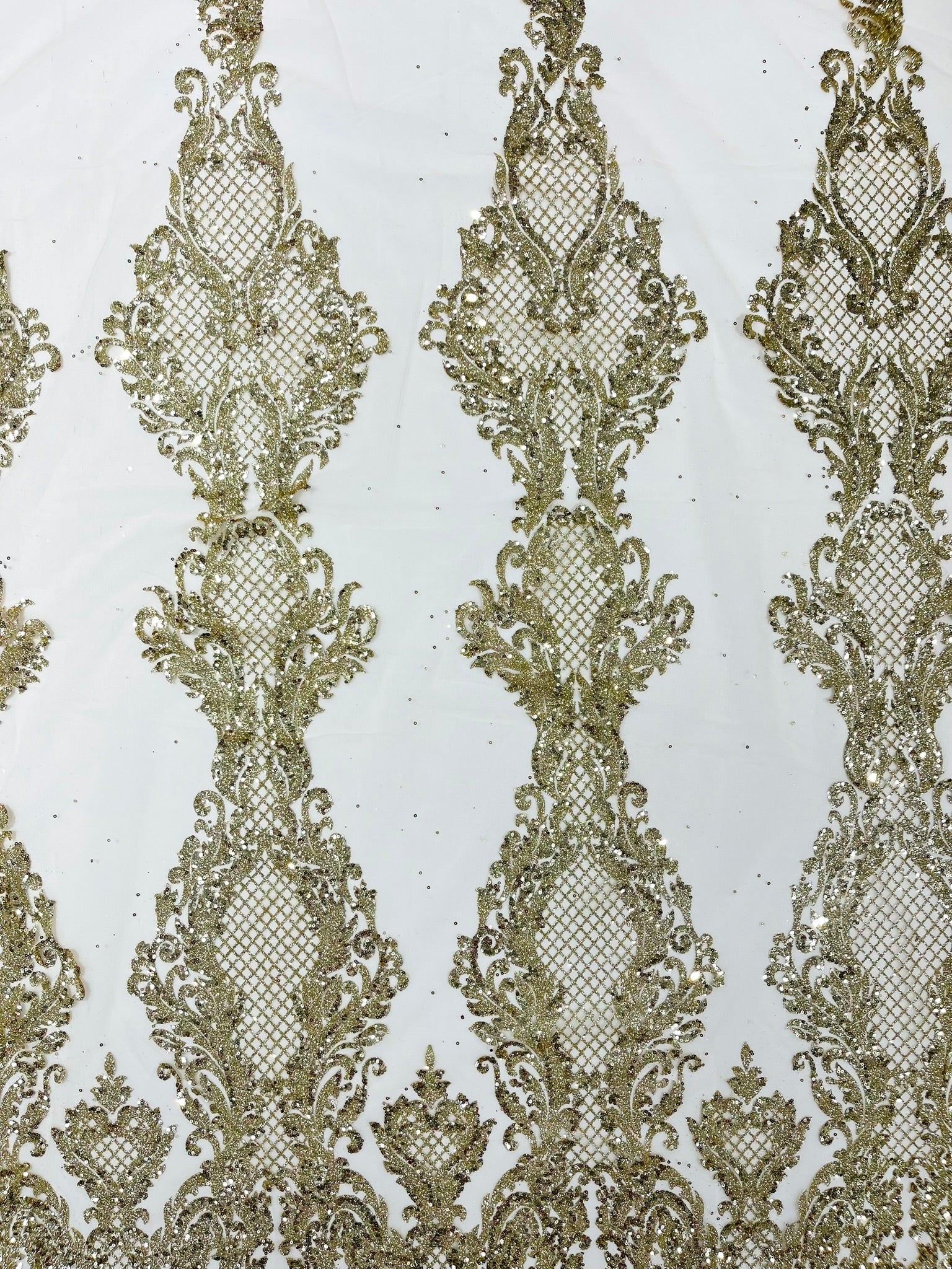 Glitter Tower Damask Design Fabric| 58” Wide| Quinsiañera Dresses.