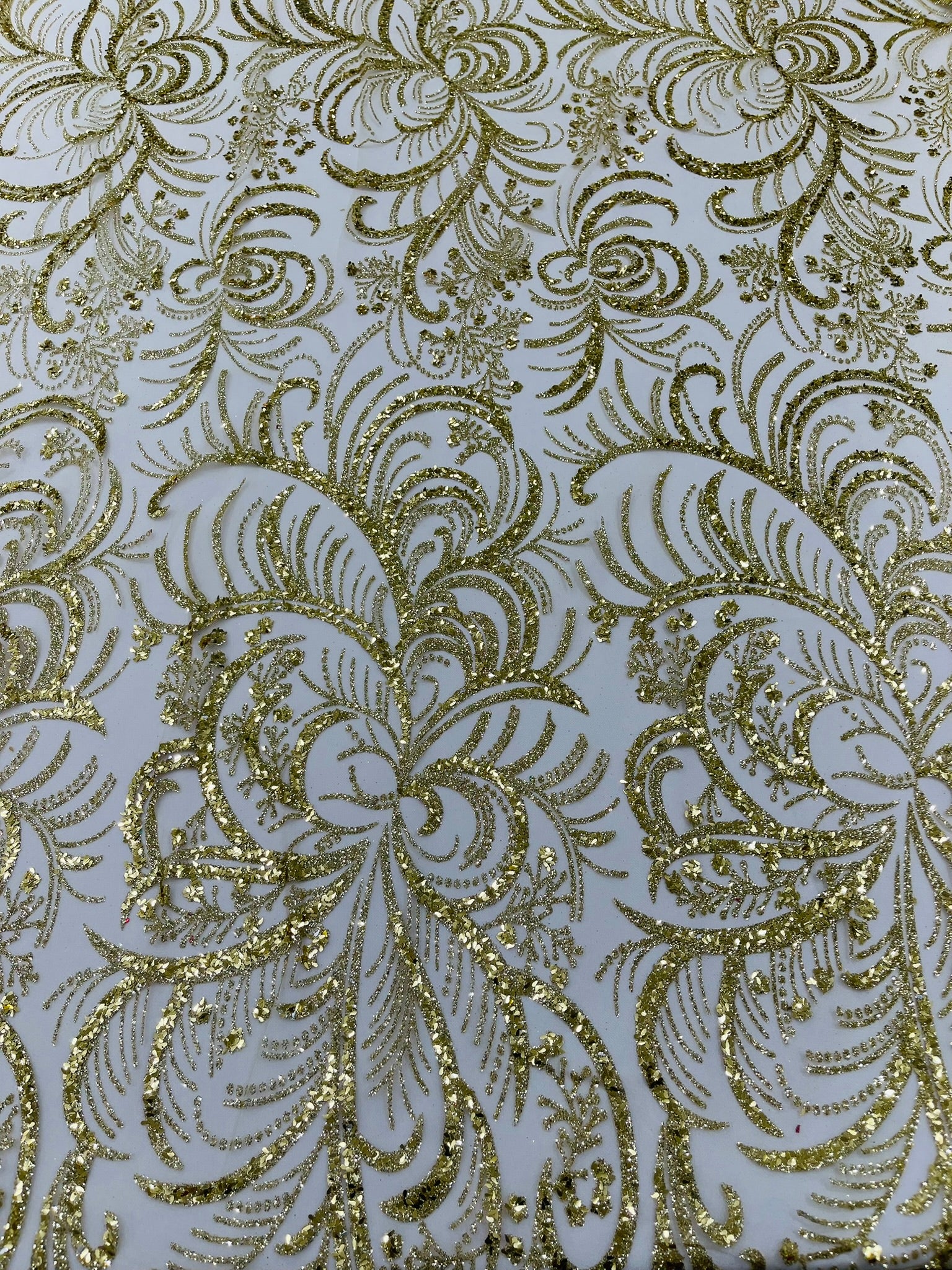 Palm Glitter Vine Design On A Mesh Lace Fabric 58"' Wide Prom.