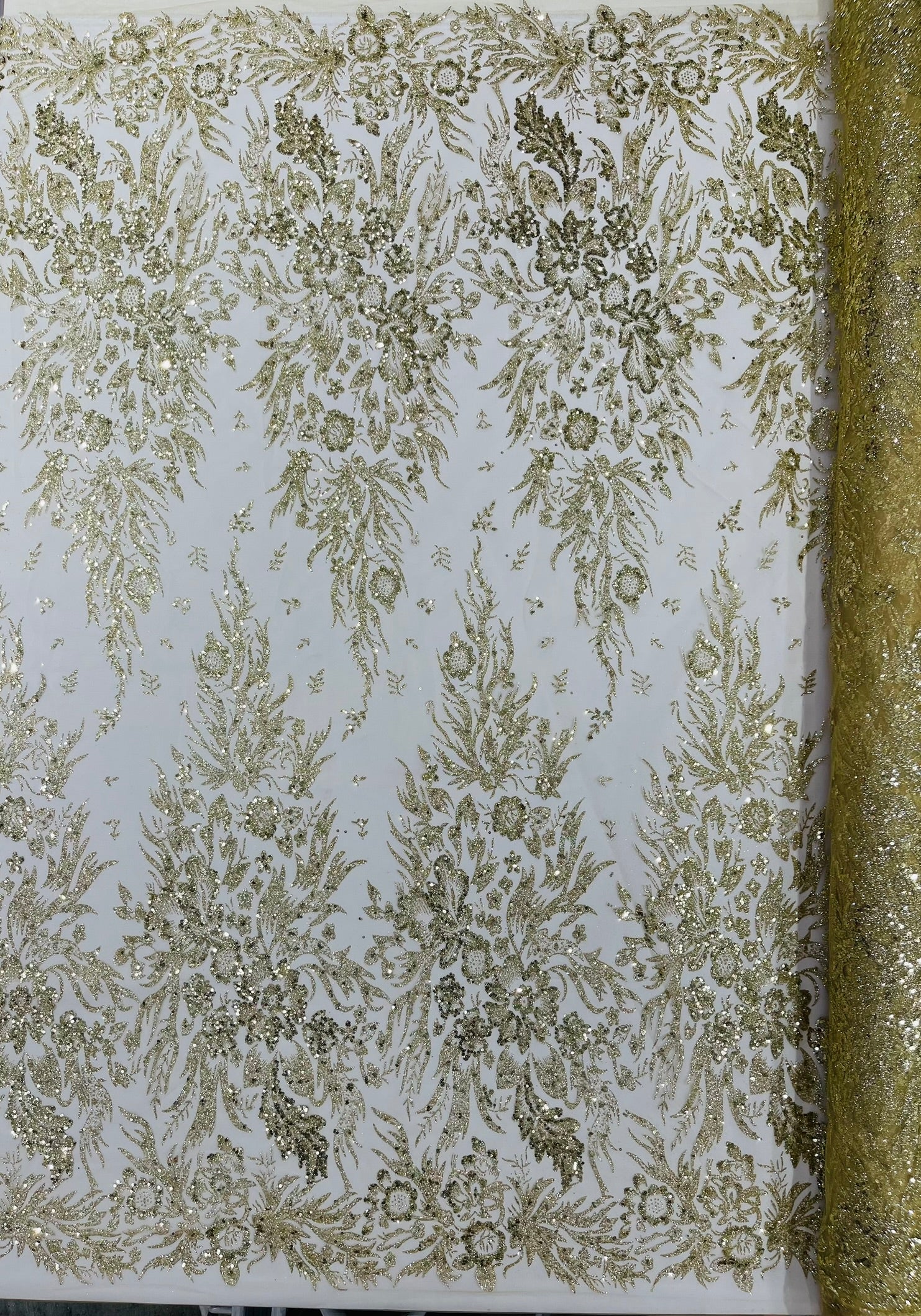 Big Glitter Damask Design On A Mesh Lace Fabric/Prom/Sold By The Yard