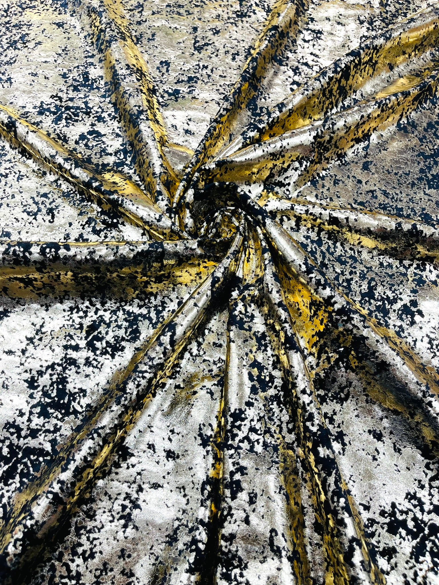 Velvet stretch splatter foil design/4-way stretch fabric- Sold by the yard