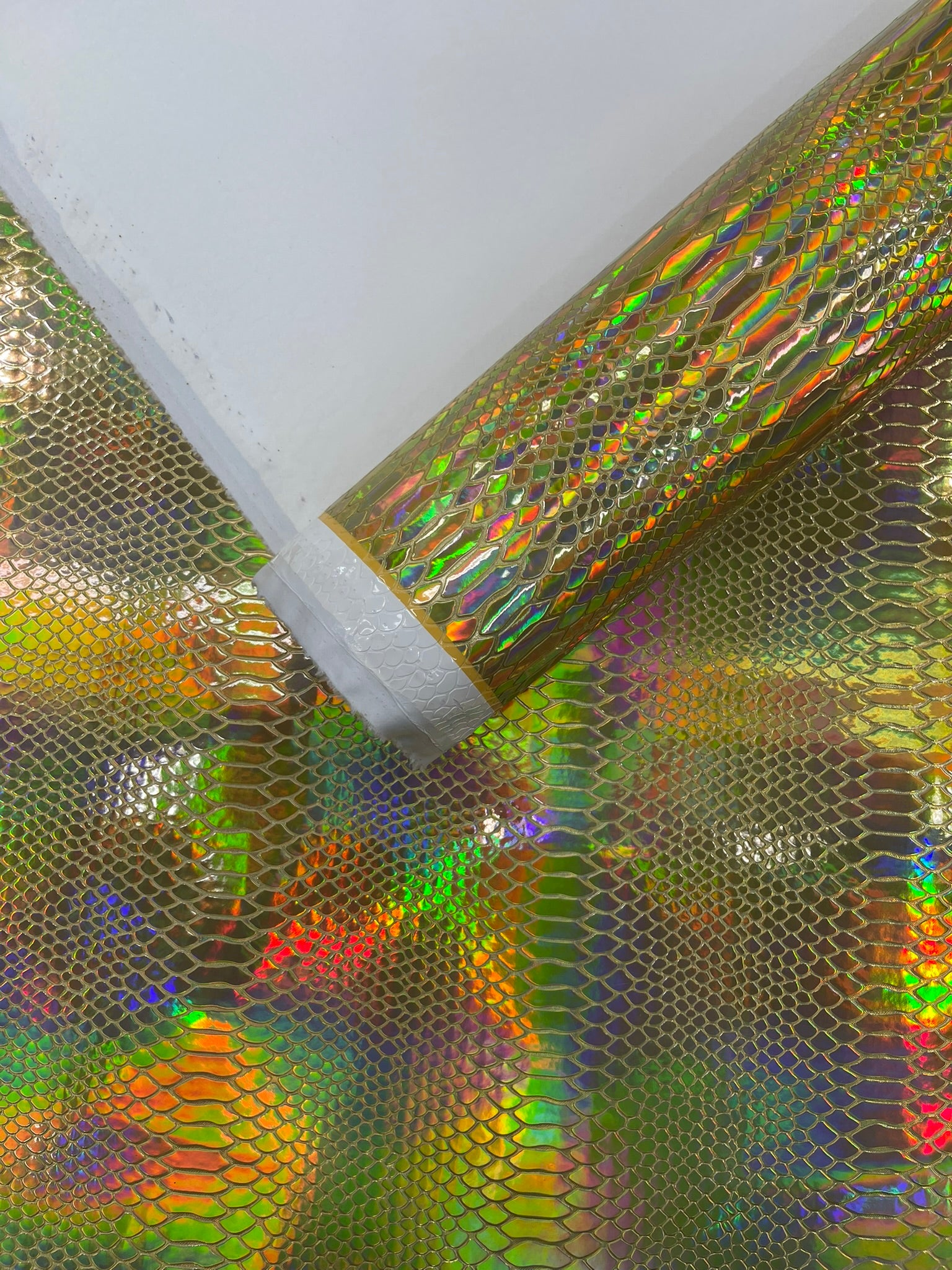 Viper Holographic Embossed PVC / Snake Vinyl Fabric Upholstery Crafting Accessories Applications Snake Iridescent.
