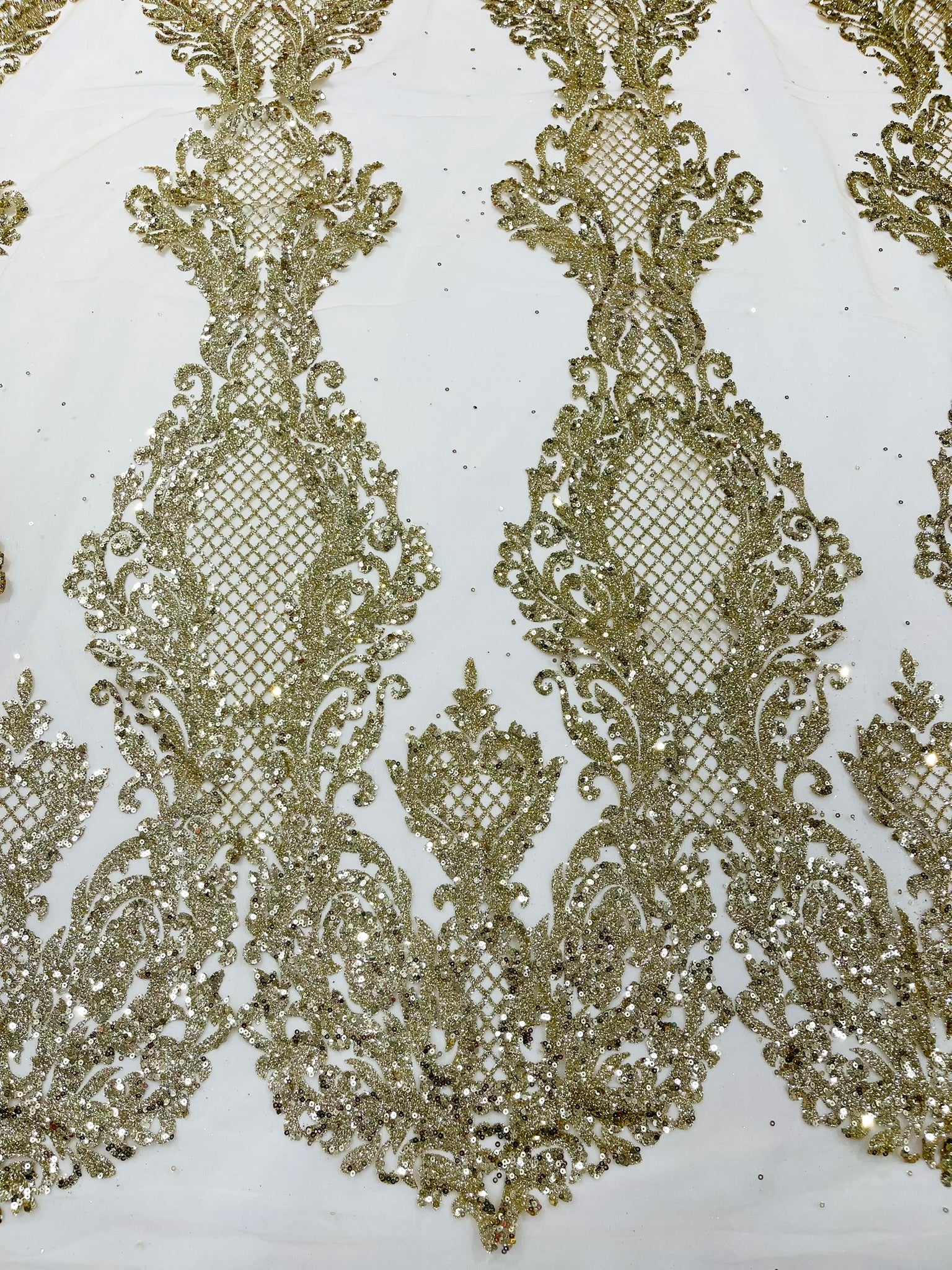 Glitter Tower Damask Design Fabric| 58” Wide| Quinsiañera Dresses.