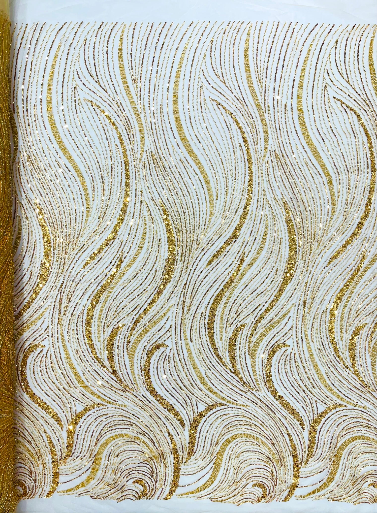 Luxury Wave Beaded Lace Fabric| Prom| Wedding| By The Yard.