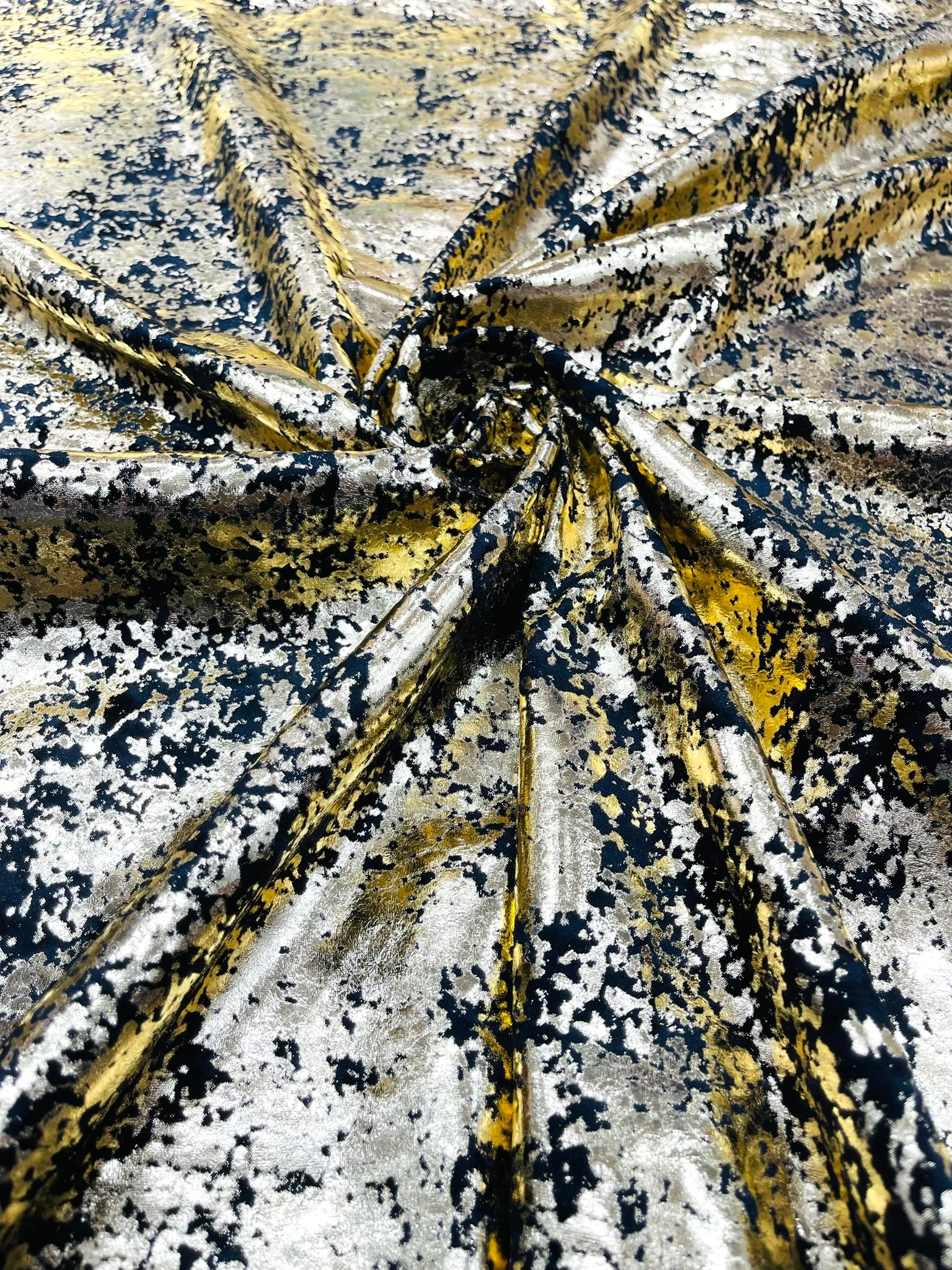 Velvet stretch splatter foil design/4-way stretch fabric- Sold by the yard