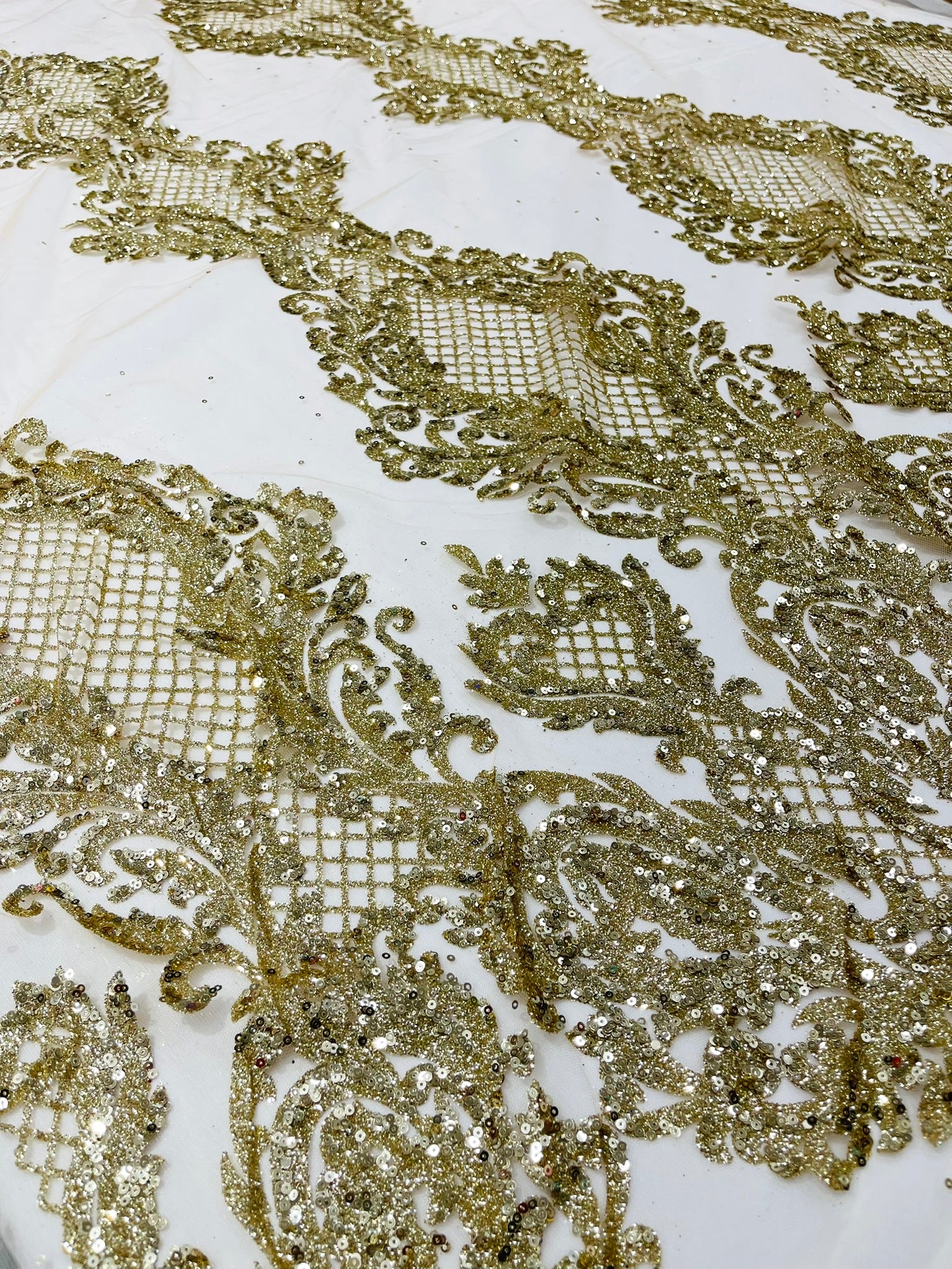 Glitter Tower Damask Design Fabric| 58” Wide| Quinsiañera Dresses.
