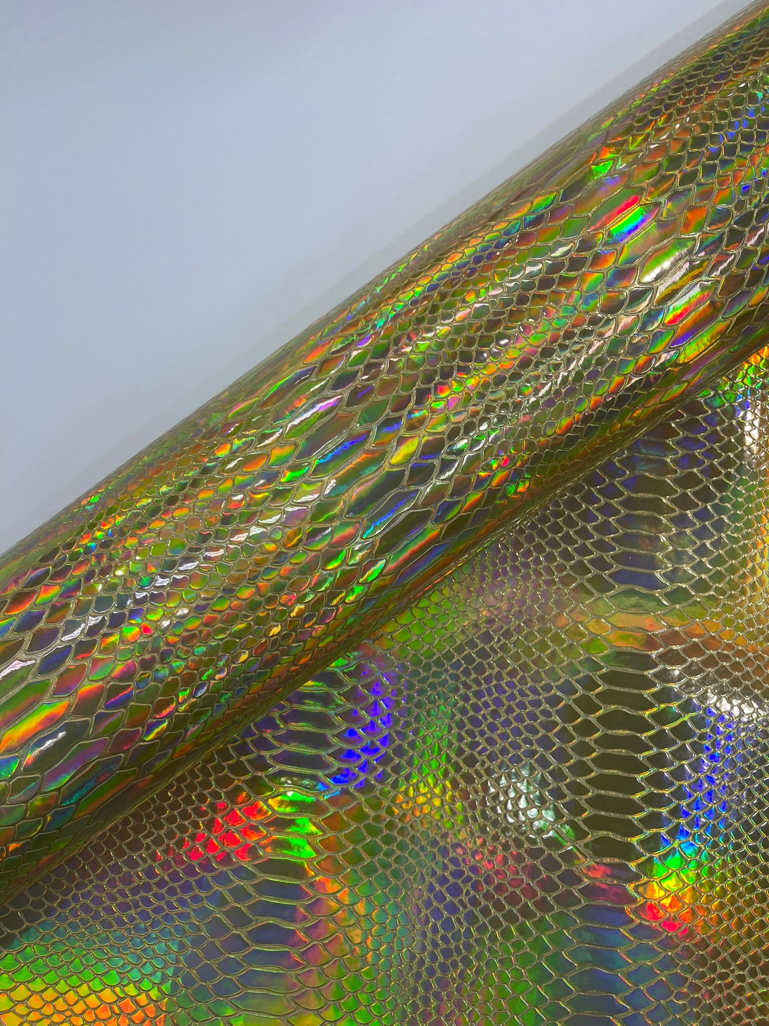 Viper Holographic Embossed PVC / Snake Vinyl Fabric Upholstery Crafting Accessories Applications Snake Iridescent.