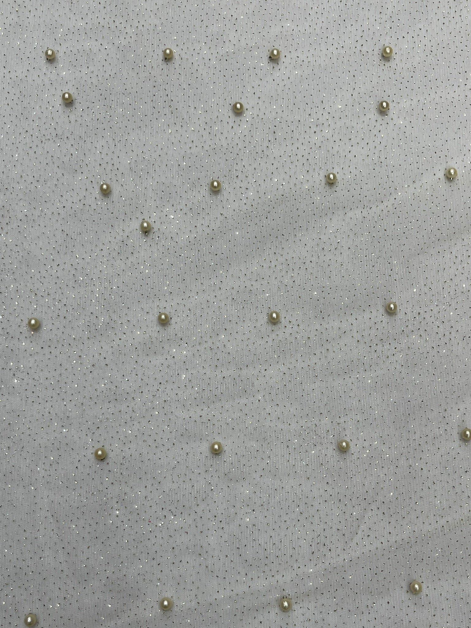 Pearl Glitter Studded Mesh, 2-Way Stretch Shimmer Mesh Fabric, Sold by the yard.