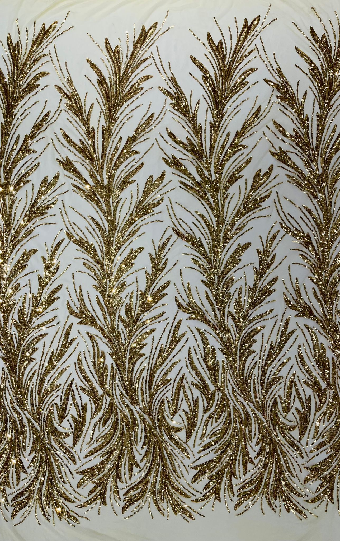 Feather Wing Shiny Sequin Design on a 4 Way Stretch mesh Fabric-Prom-Sold by The Yard.