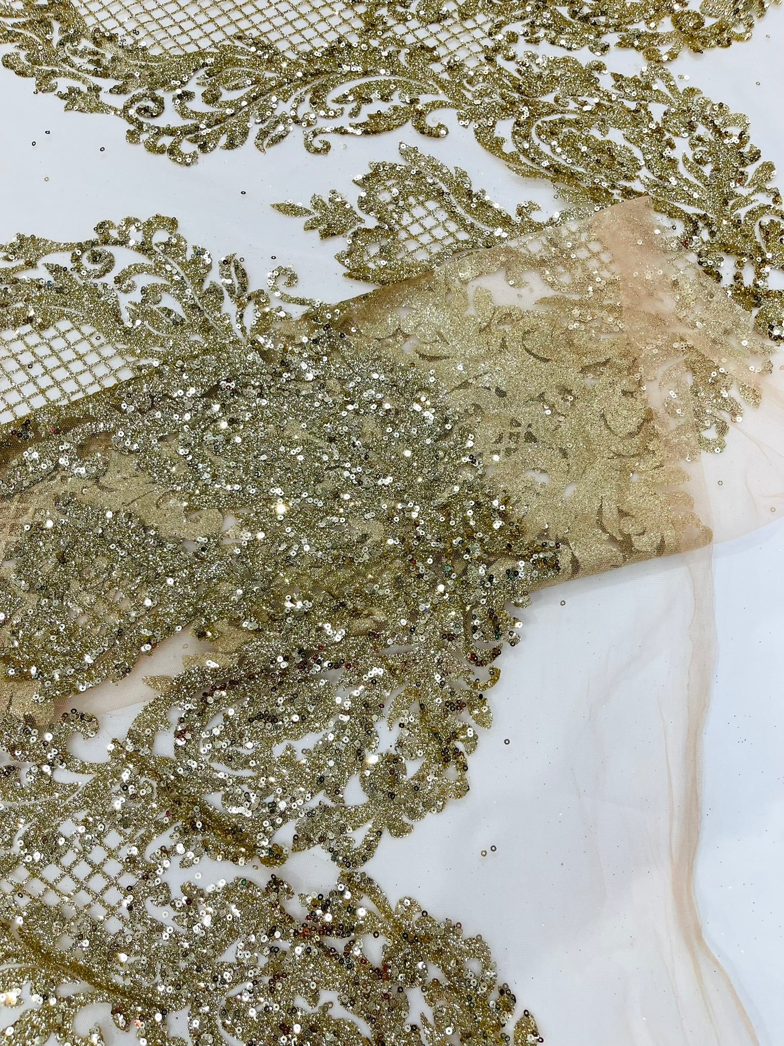 Glitter Tower Damask Design Fabric| 58” Wide| Quinsiañera Dresses.