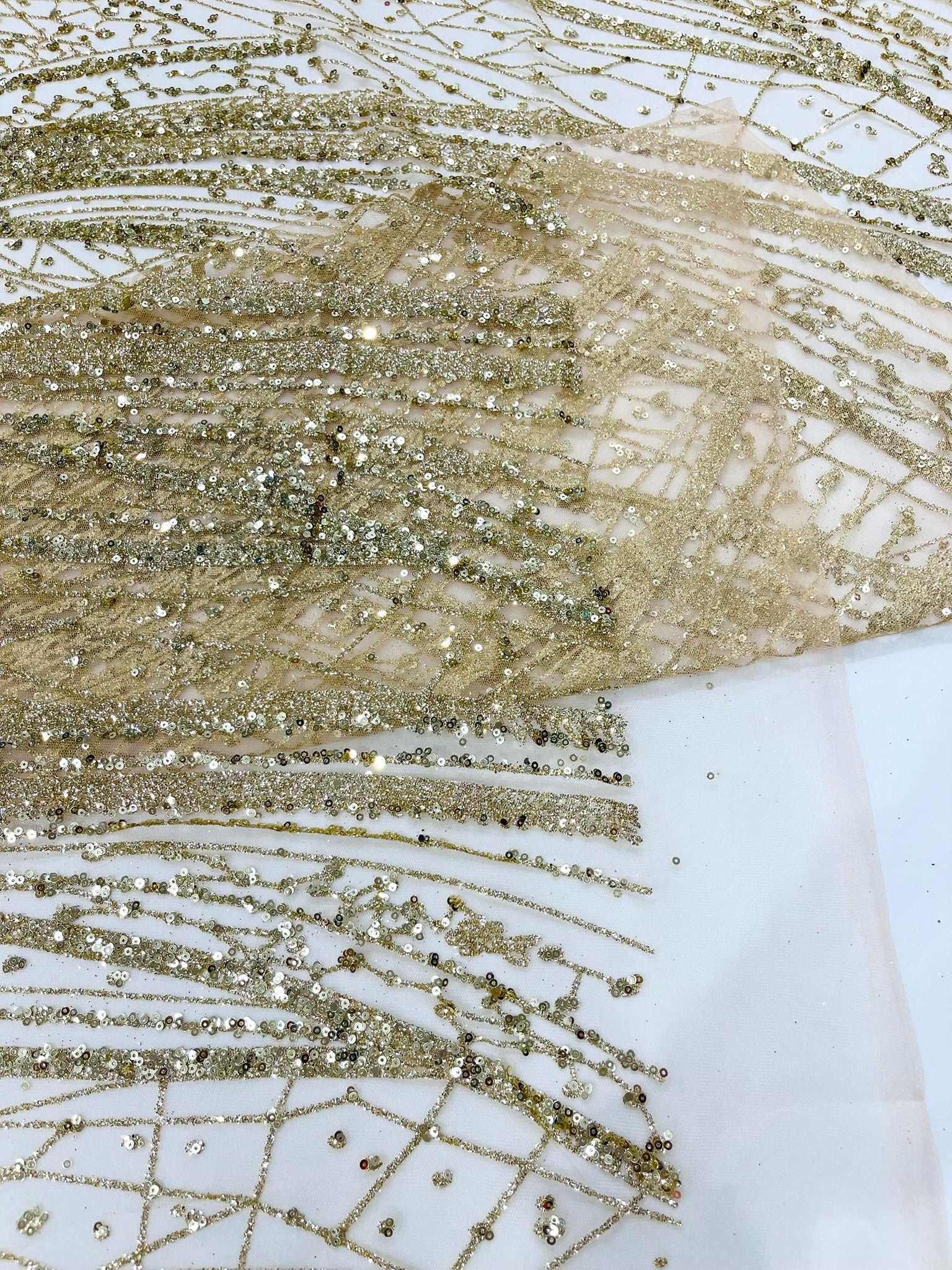 Geometric Fashion Glitter Design On A Mesh Lace Fabric| 58" Wide| Prom Dresses.