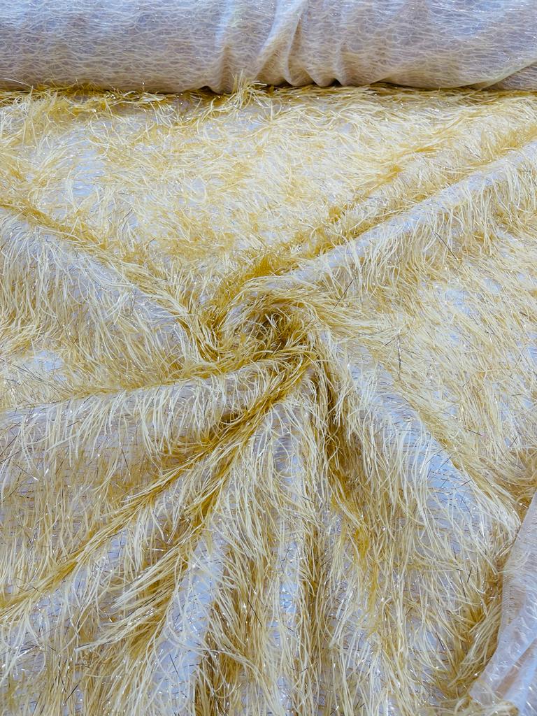 Eyelash Fringe Metallic Fabric - Gold - Hanging Fringe Metallic Decorative Crafts Dress Fabric By Yard