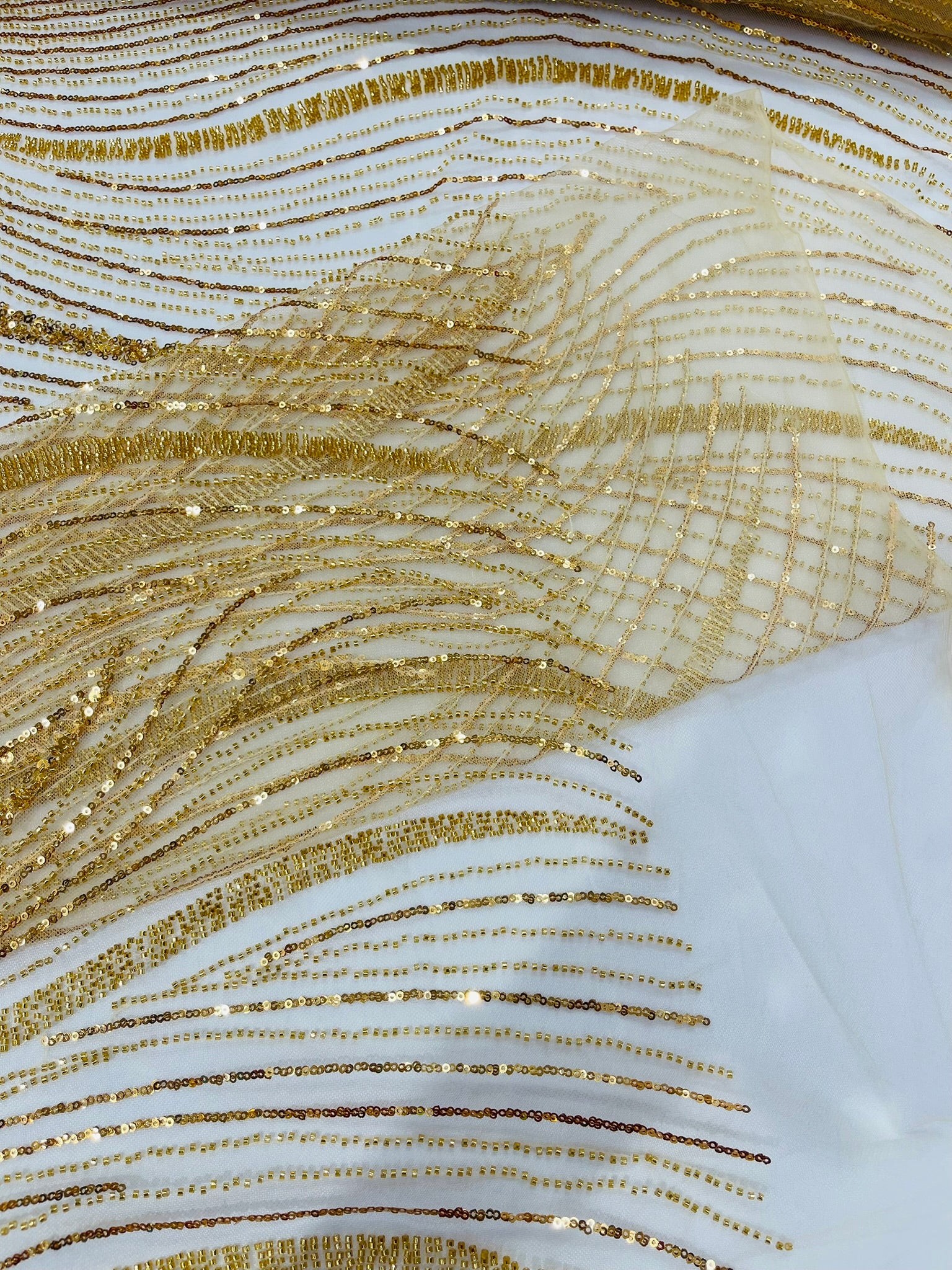 Luxury Wave Beaded Lace Fabric| Prom| Wedding| By The Yard.