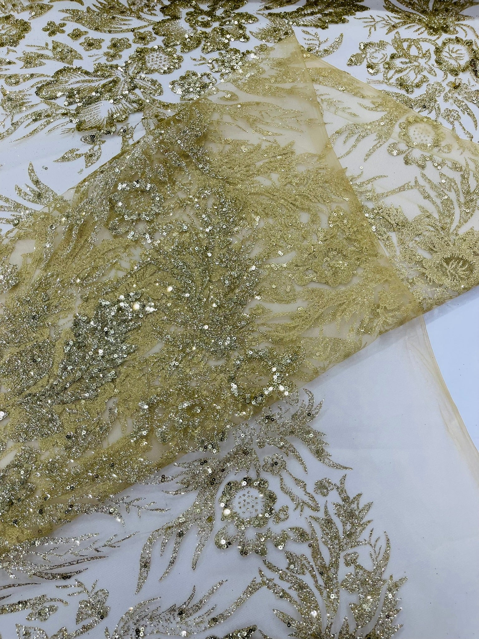 Big Glitter Damask Design On A Mesh Lace Fabric/Prom/Sold By The Yard