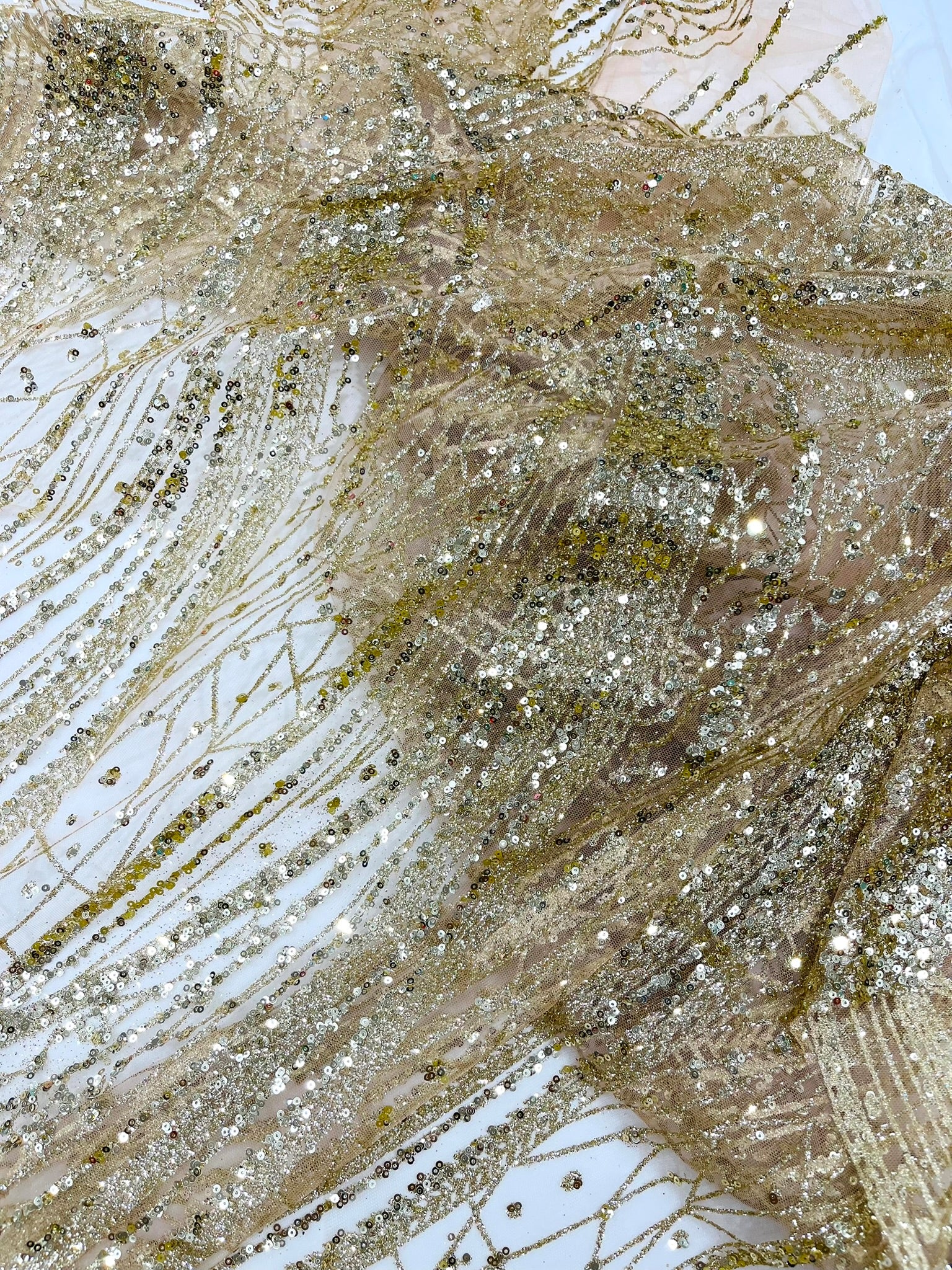 Geometric Fashion Glitter Design On A Mesh Lace Fabric| 58" Wide| Prom Dresses.