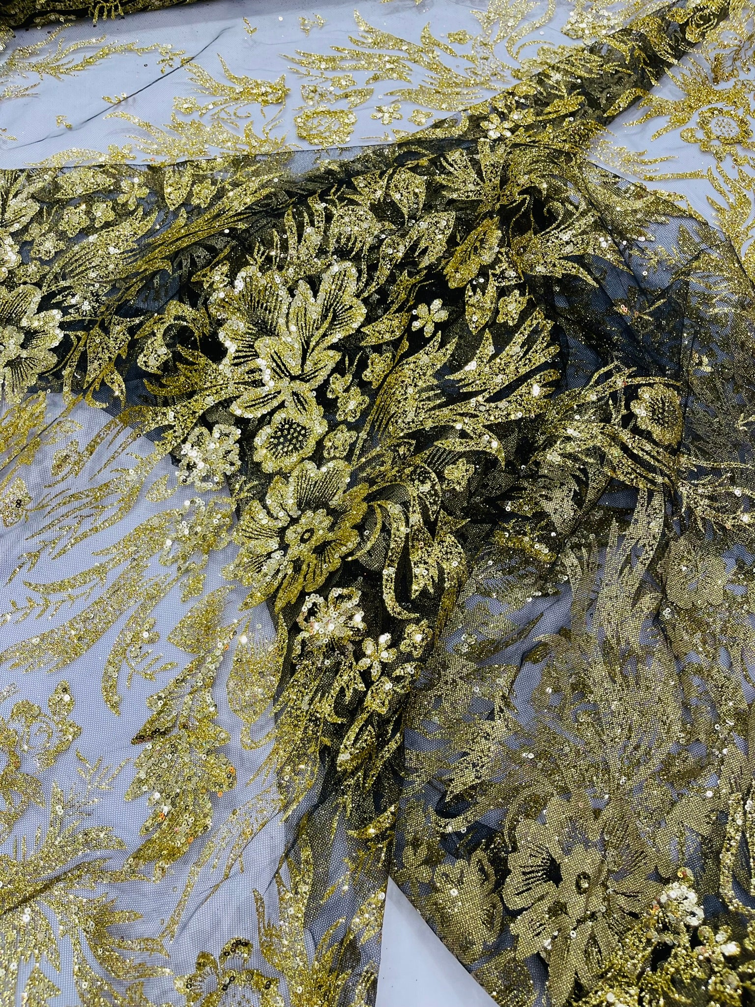 Big Glitter Damask Design On A Mesh Lace Fabric/Prom/Sold By The Yard