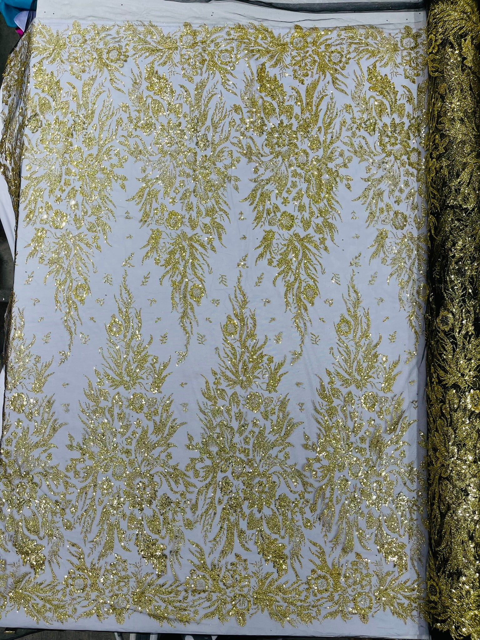 Big Glitter Damask Design On A Mesh Lace Fabric/Prom/Sold By The Yard