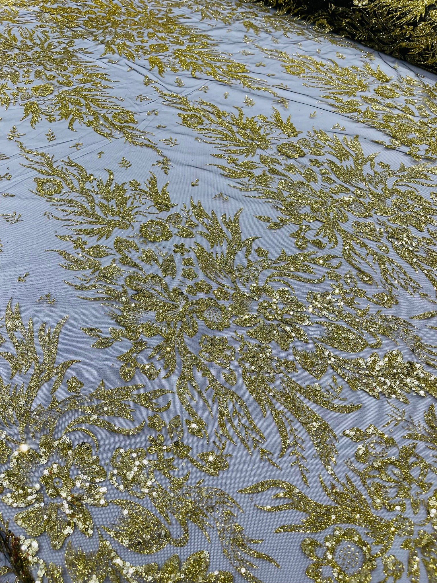 Big Glitter Damask Design On A Mesh Lace Fabric/Prom/Sold By The Yard