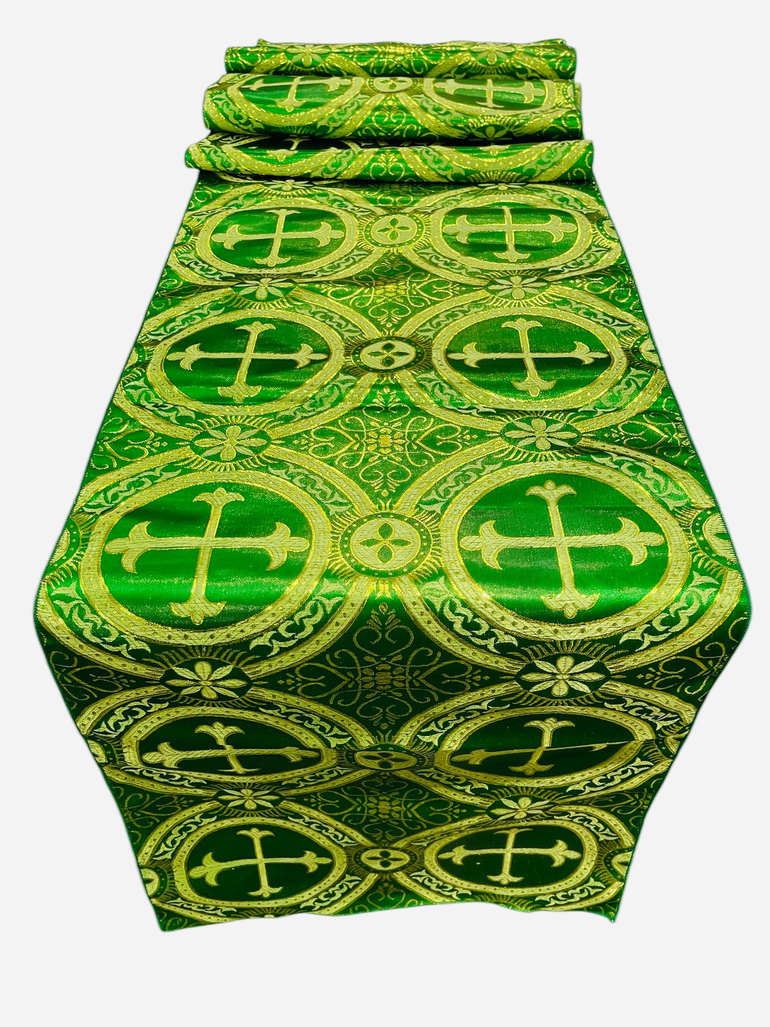 Religious Brocade Runner Tablecloth | Liturgical Fabric | Runner Ecclesiastical Jacquard | Church | Vestment-Cross Brocade.