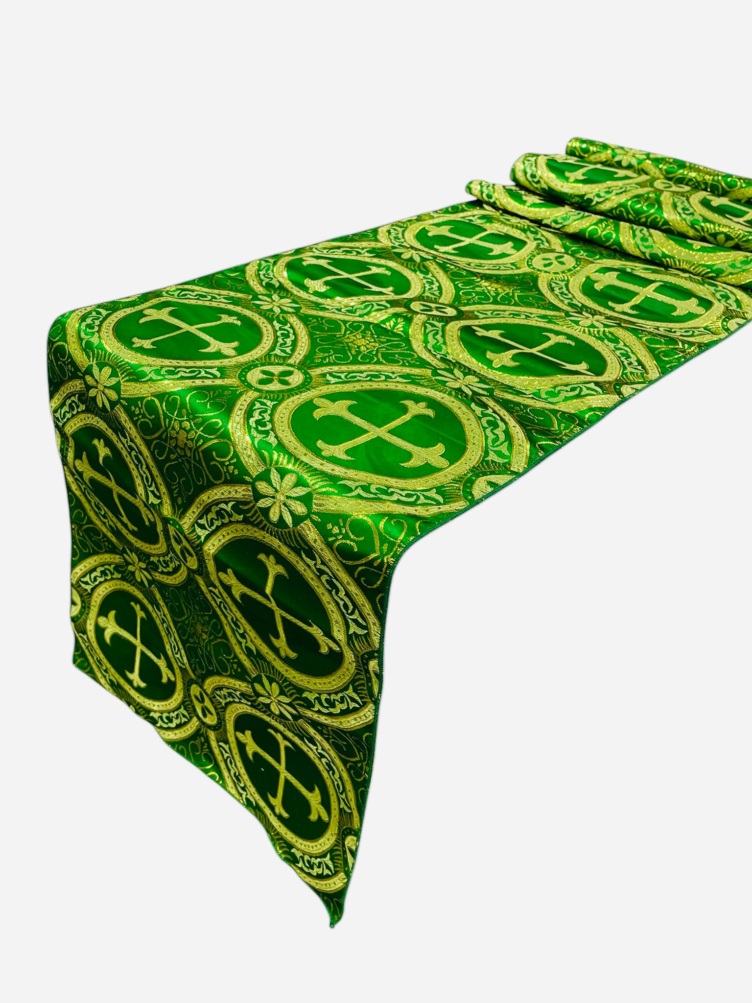 Religious Brocade Runner Tablecloth | Liturgical Fabric | Runner Ecclesiastical Jacquard | Church | Vestment-Cross Brocade.