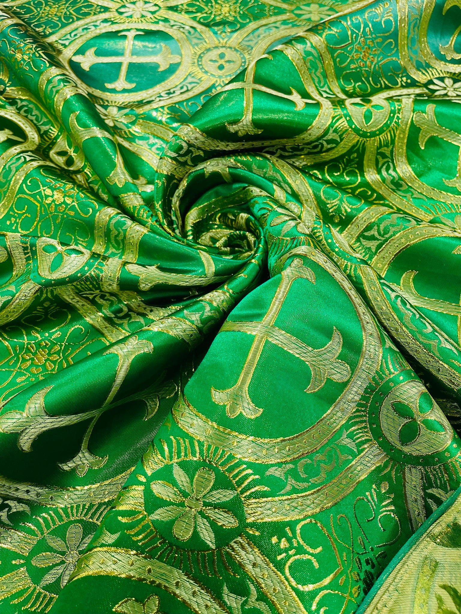 Metallic Cross Brocade Jacquard Satin/Religious Brocade/58 Inches Wide/Liturgical Fabric/Church/Vestment