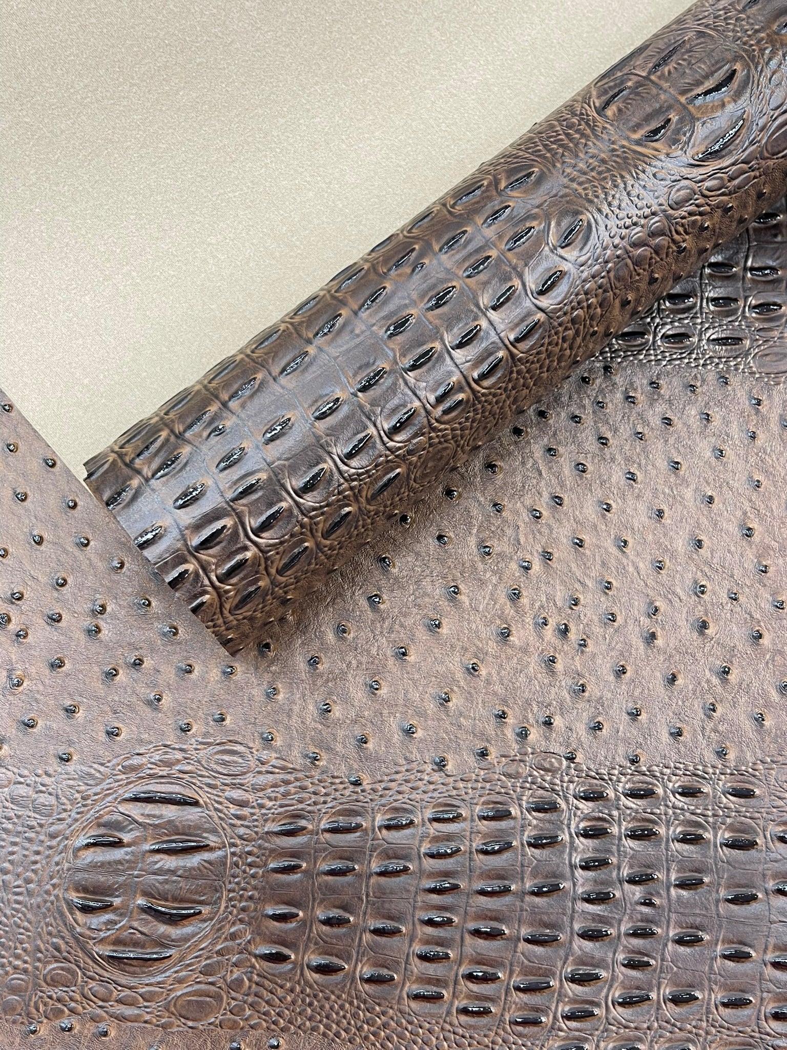 Ostrich Embossed Vinyl Fabric By The Yard / 2 Tone Crocodile Ostrich Vinyl Leather 54" Wide
