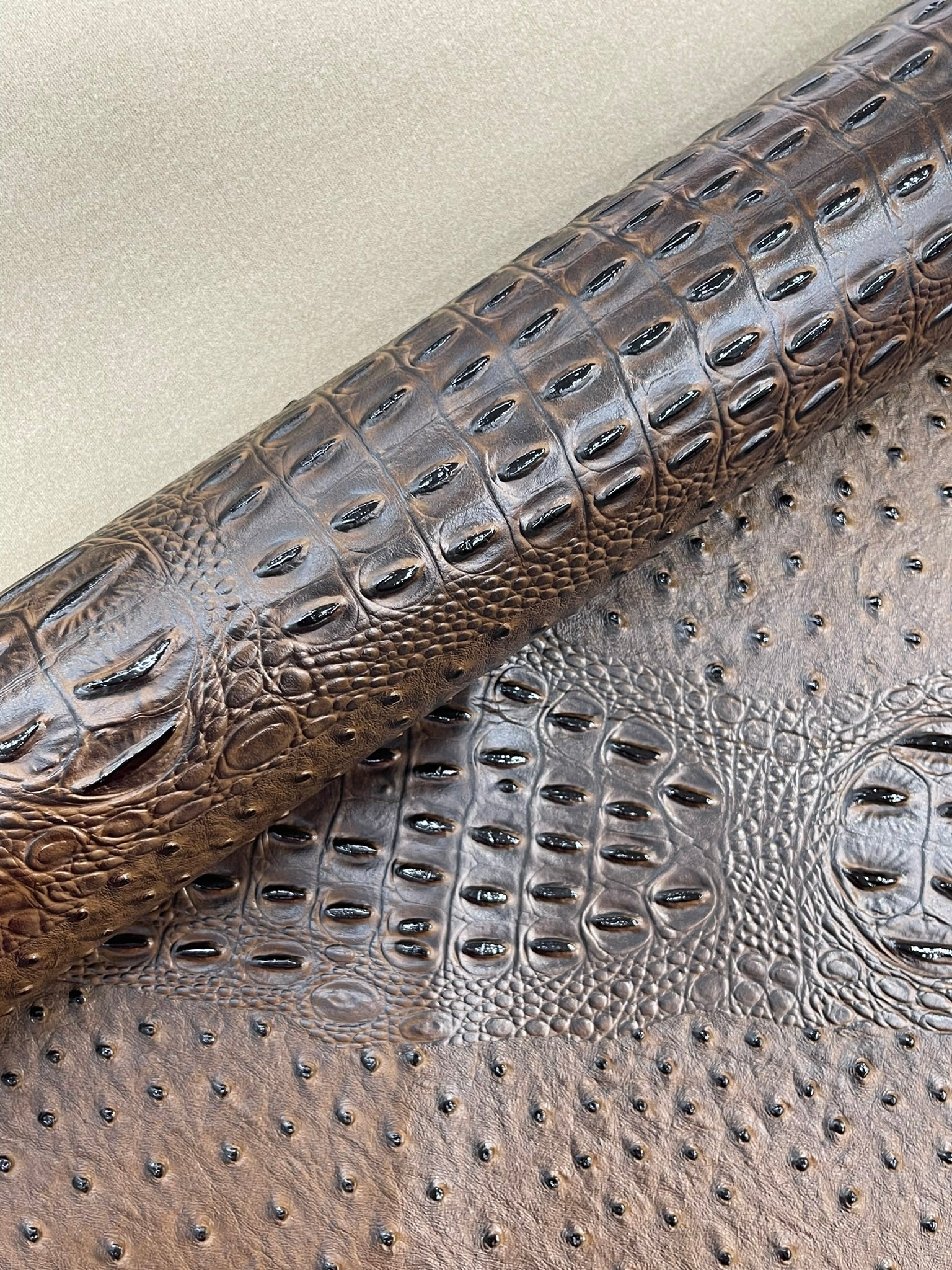 Ostrich Embossed Vinyl Fabric By The Yard / 2 Tone Crocodile Ostrich Vinyl Leather 54" Wide