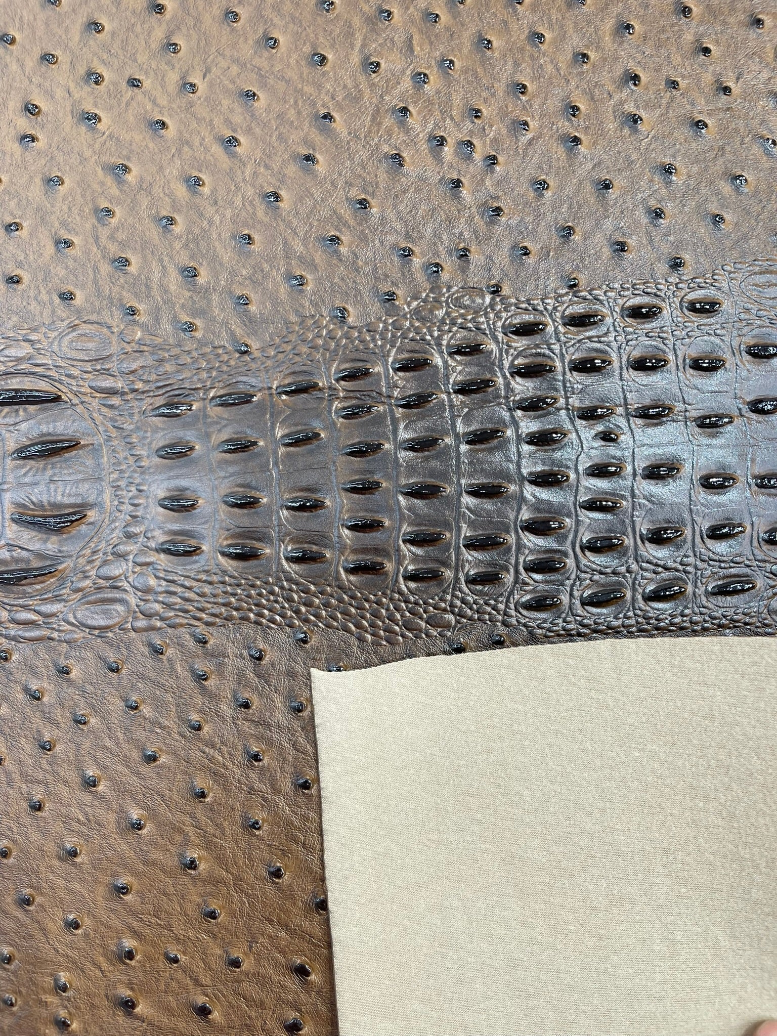 Ostrich Embossed Vinyl Fabric By The Yard / 2 Tone Crocodile Ostrich Vinyl Leather 54" Wide