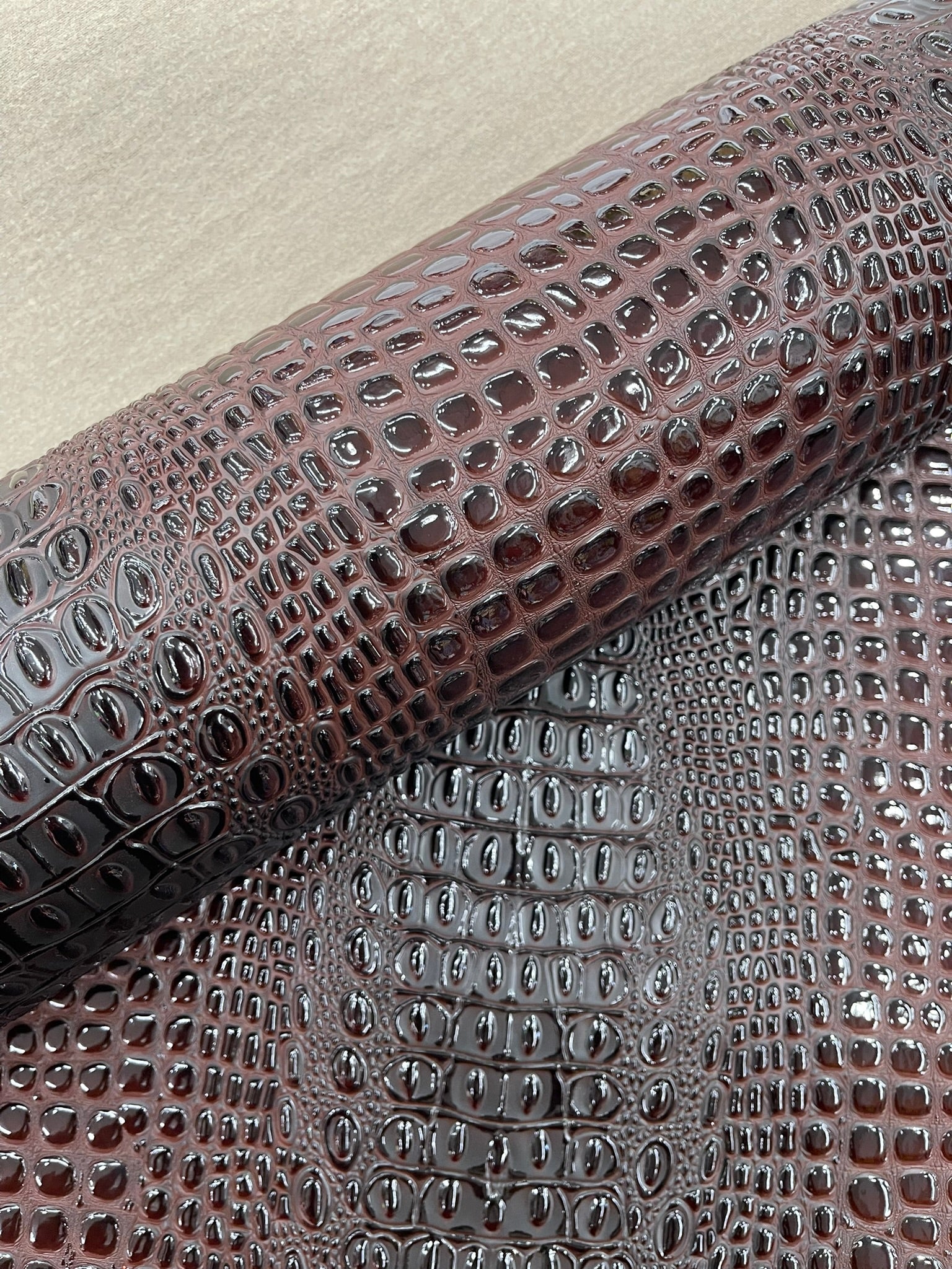 Glossy Two Tone Gator Fake Leather Upholstery, 3D Crocodile Skin Texture Faux Leather PVC Vinyl, 54" Wide