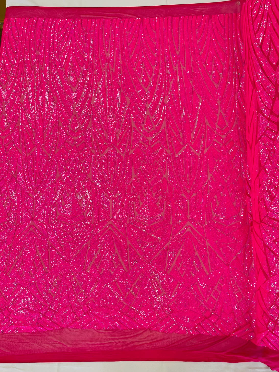 Geometric Triangle Lines Sequins - Hot Pink - 4 Way Stretch Geometric Design Sequins By Yard