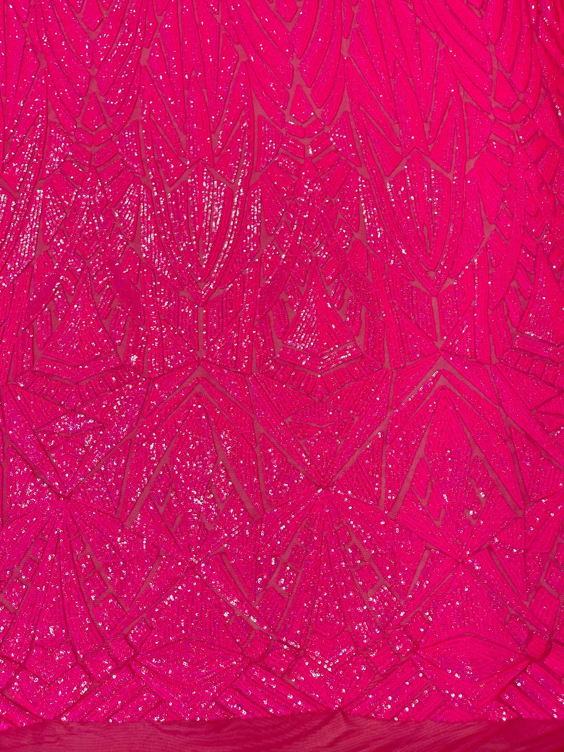 Geometric Triangle Lines Sequins - Hot Pink - 4 Way Stretch Geometric Design Sequins By Yard