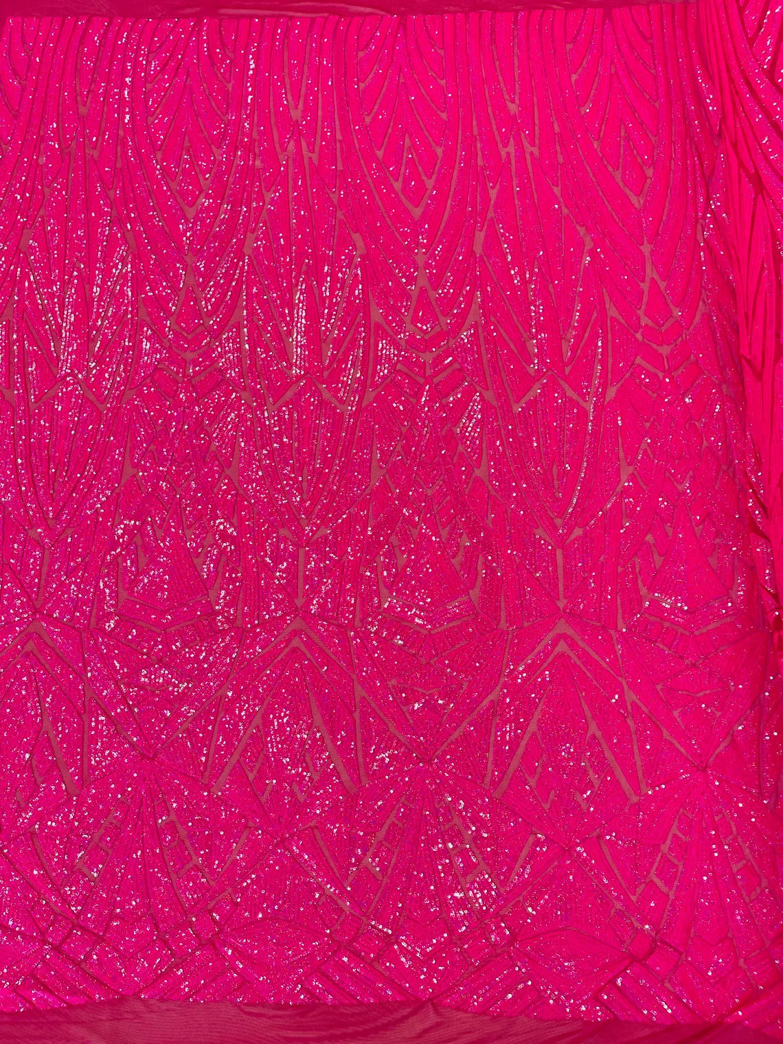 Geometric Triangle Lines Sequins - Hot Pink - 4 Way Stretch Geometric Design Sequins By Yard