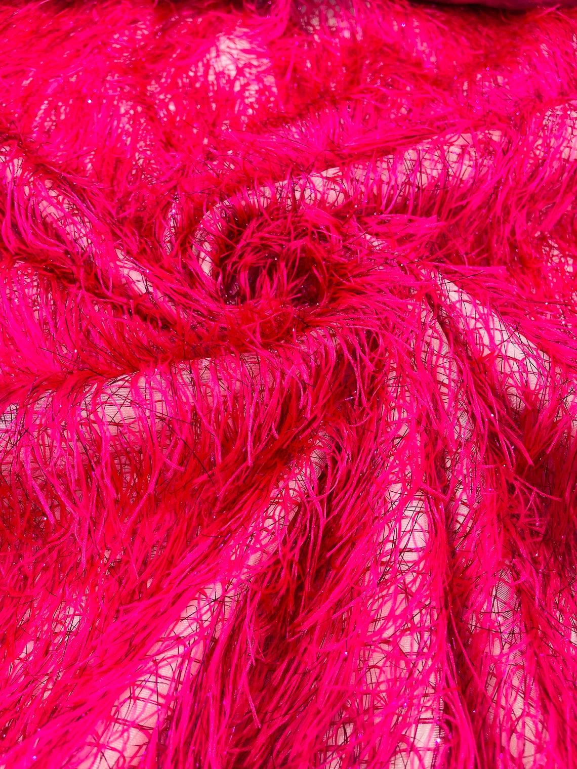 Eyelash Fringe Metallic Fabric - Hot Pink - Hanging Fringe Metallic Decorative Crafts Dress Fabric By Yard