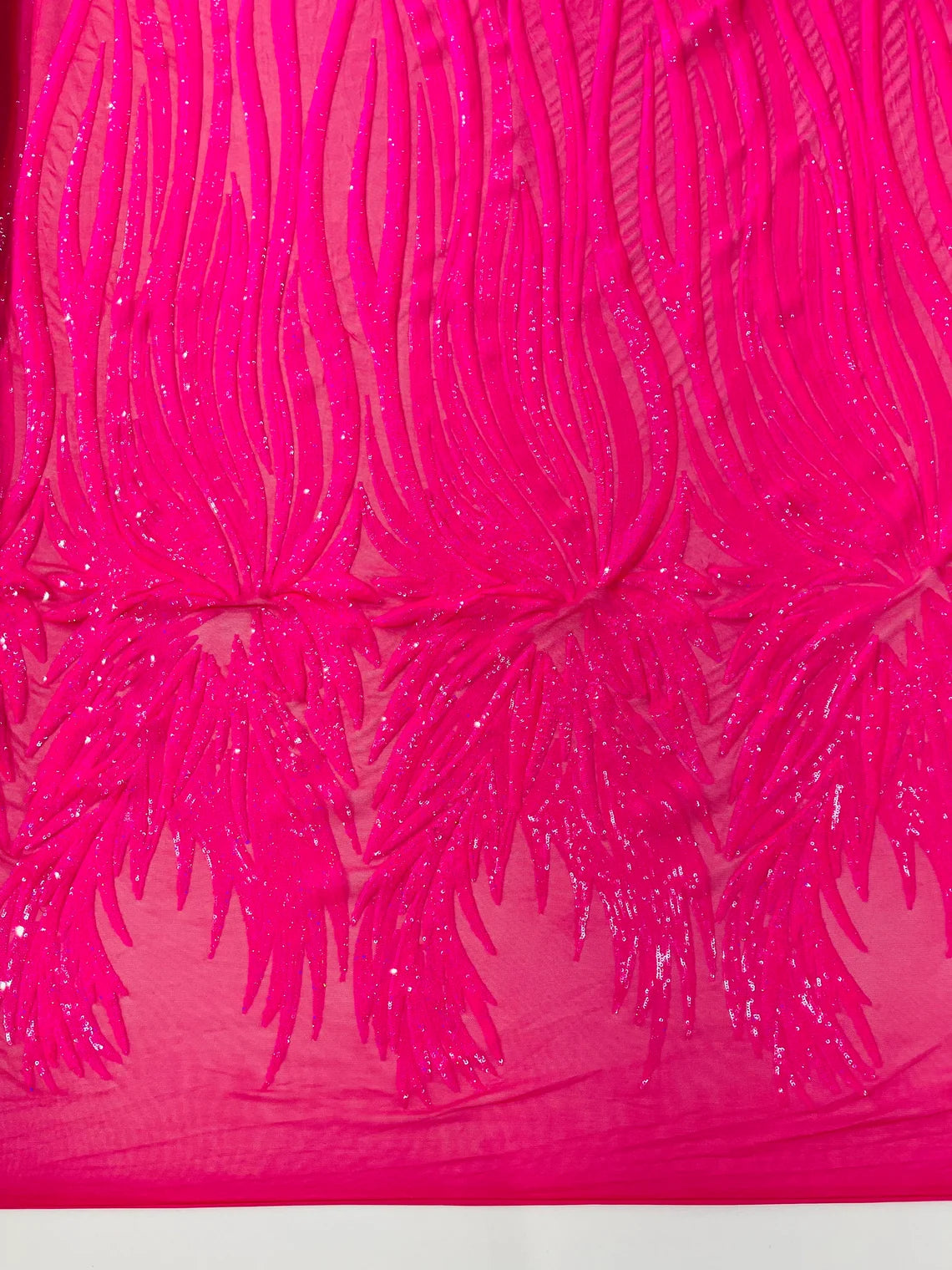 Wings Sequins Fabric - Hot Pink Iridescent - Large Feather Wings 4 Way Stretch Sequins Design By Yard