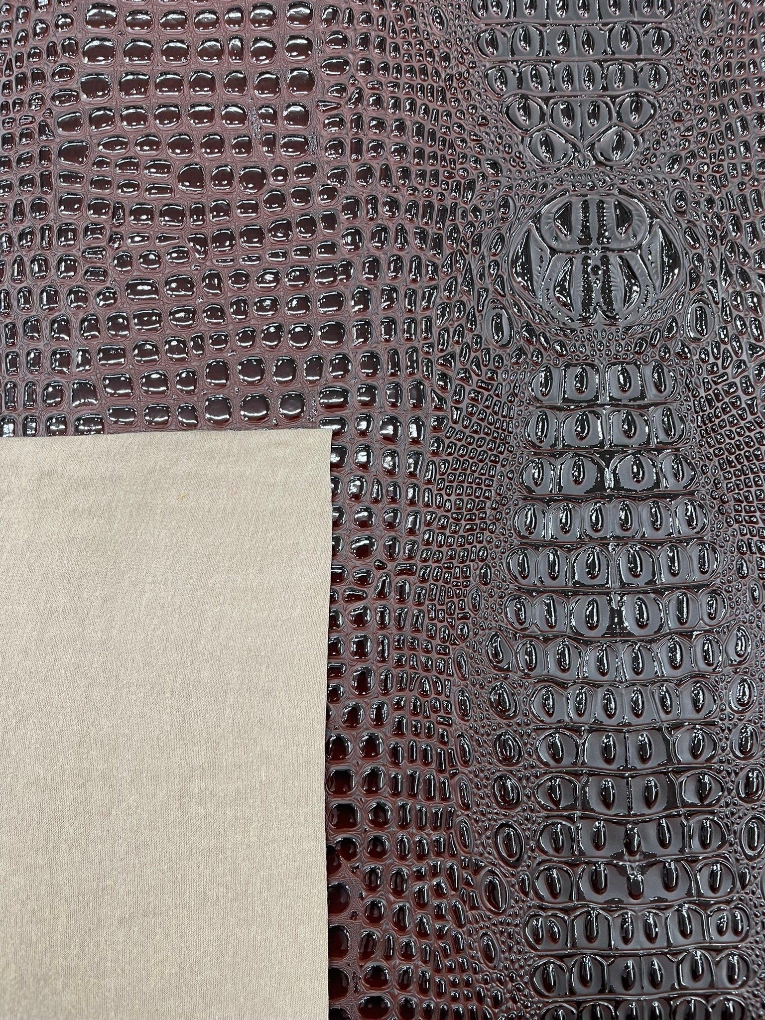 Glossy Two Tone Gator Fake Leather Upholstery, 3D Crocodile Skin Texture Faux Leather PVC Vinyl, 54" Wide