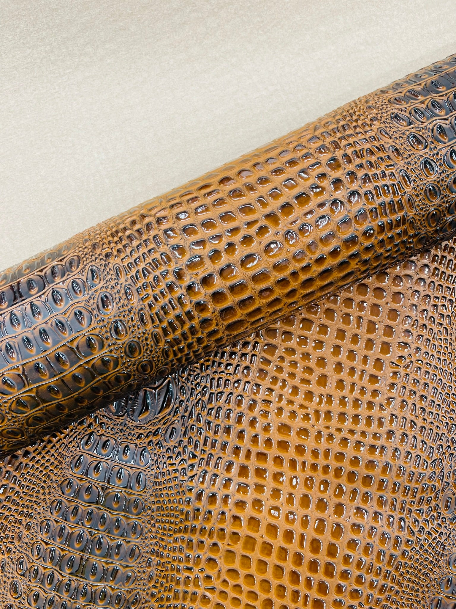 Glossy Two Tone Gator Fake Leather Upholstery, 3D Crocodile Skin Texture Faux Leather PVC Vinyl, 54" Wide
