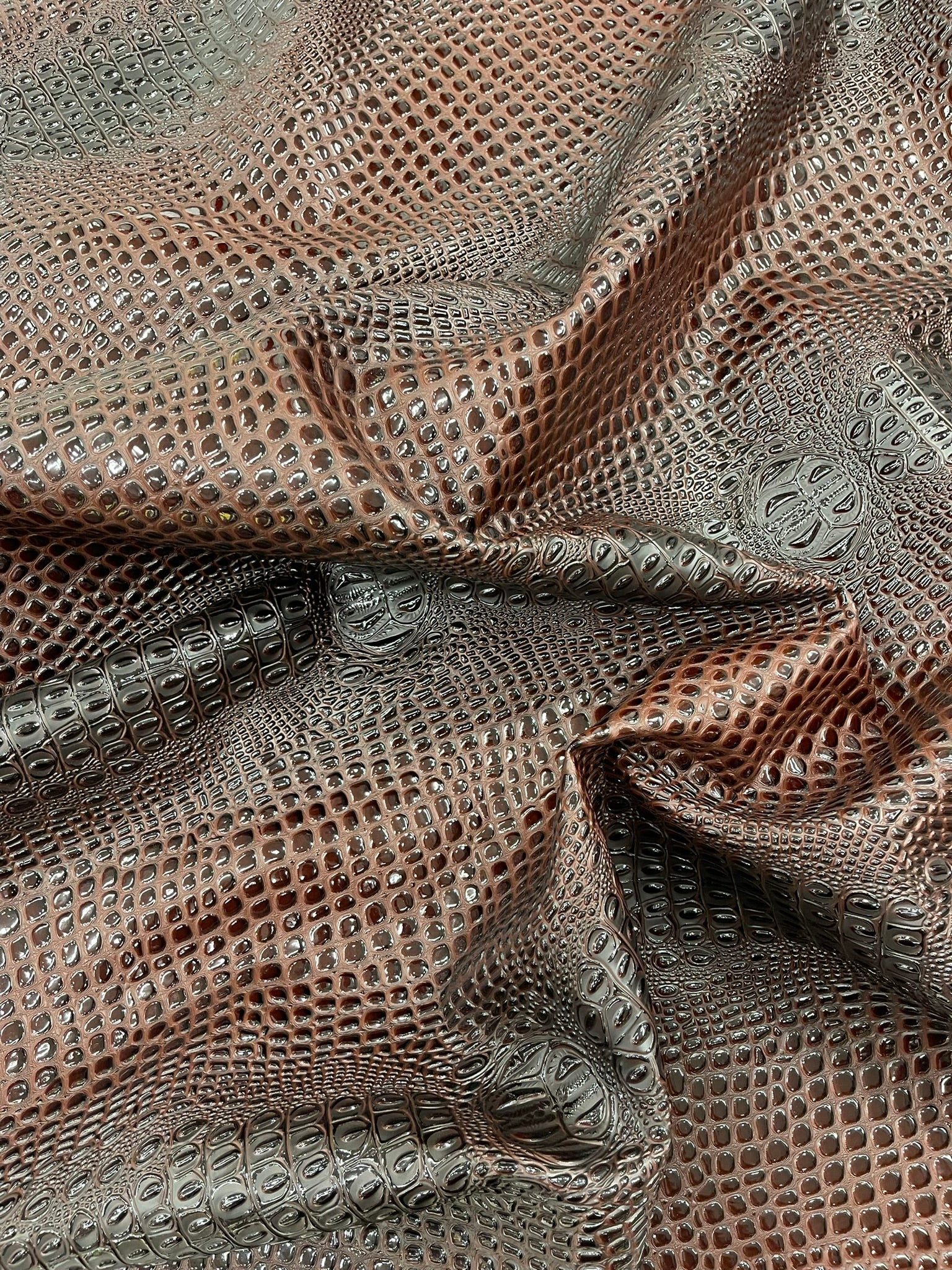 Glossy Two Tone Gator Fake Leather Upholstery, 3D Crocodile Skin Texture Faux Leather PVC Vinyl, 54" Wide