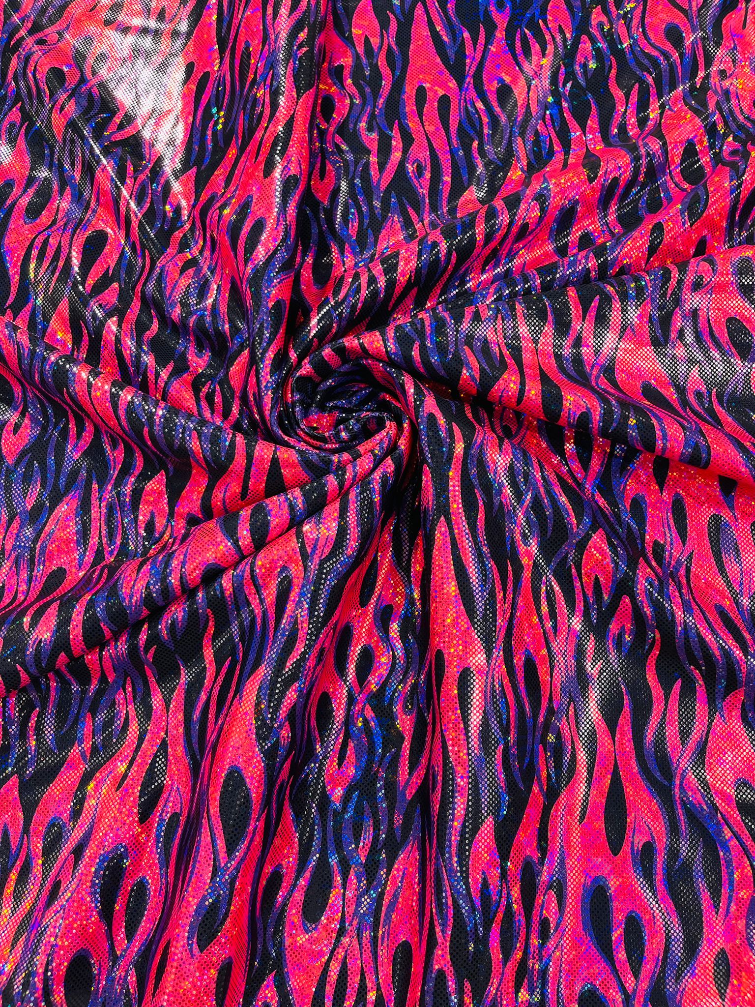 Holographic Flames Foil Printed Spandex Fabric (By The Yard)