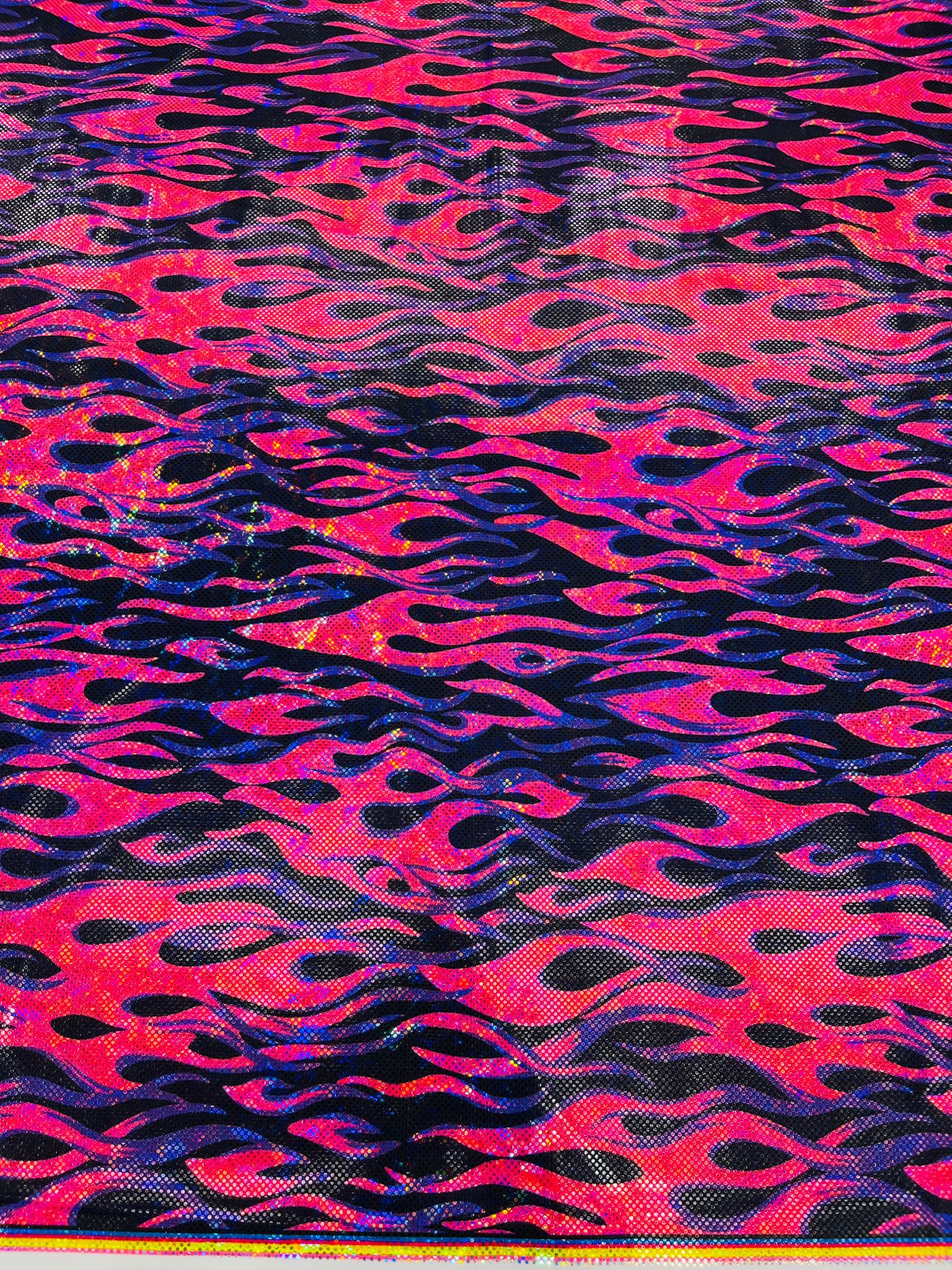 Holographic Flames Foil Printed Spandex Fabric (By The Yard)