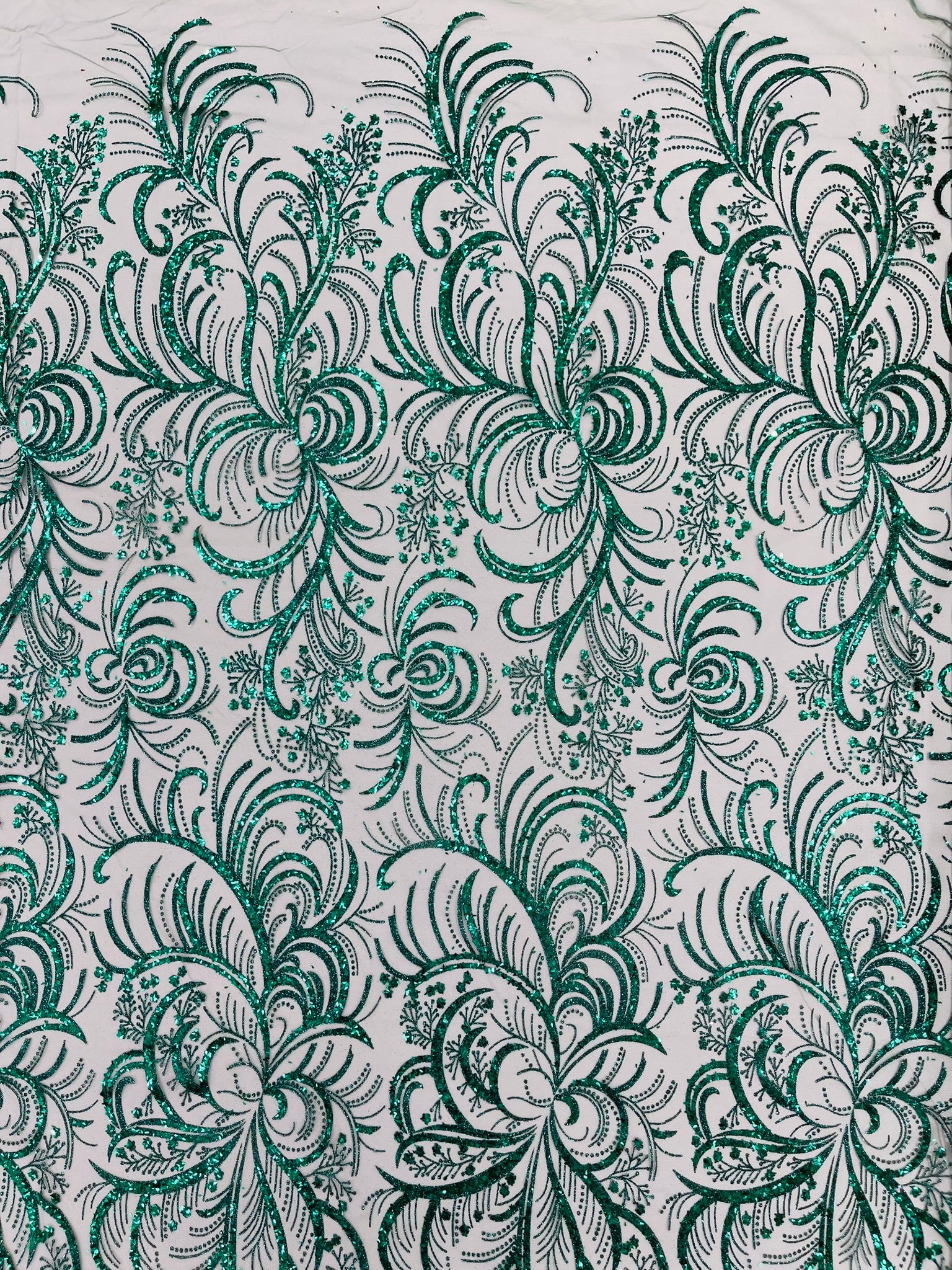 Palm Glitter Vine Design On A Mesh Lace Fabric 58"' Wide Prom.