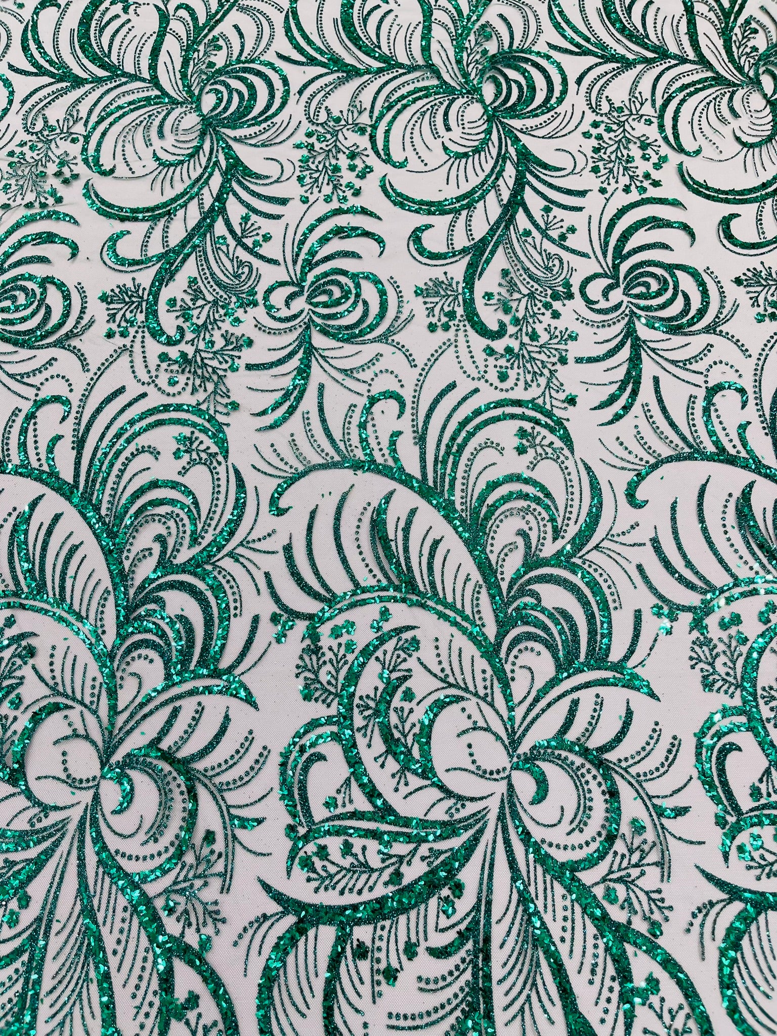 Palm Glitter Vine Design On A Mesh Lace Fabric 58"' Wide Prom.