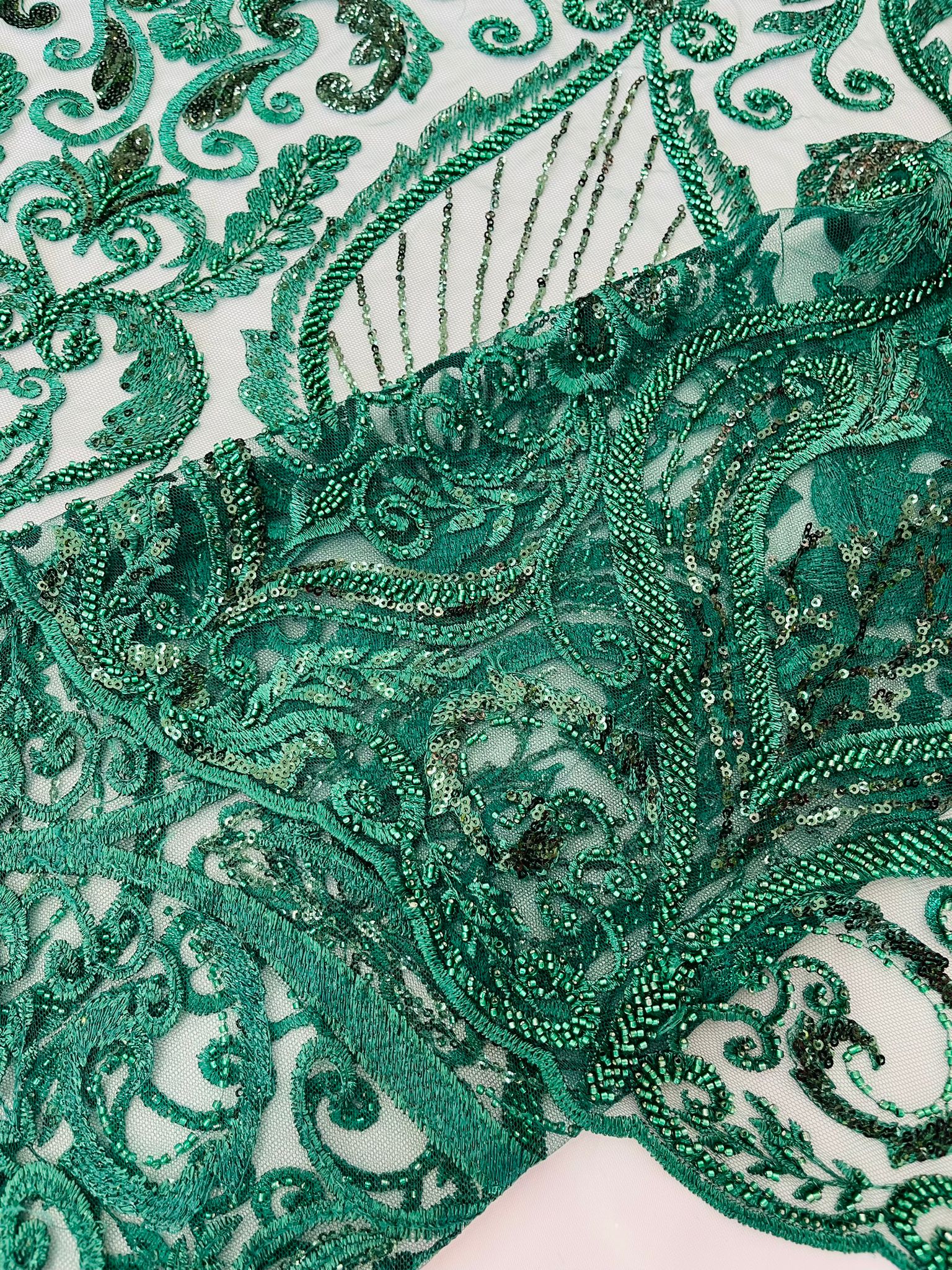 Dark Teal Lace Floral Netting Fabric Special Occasion Fabric By the Yard
