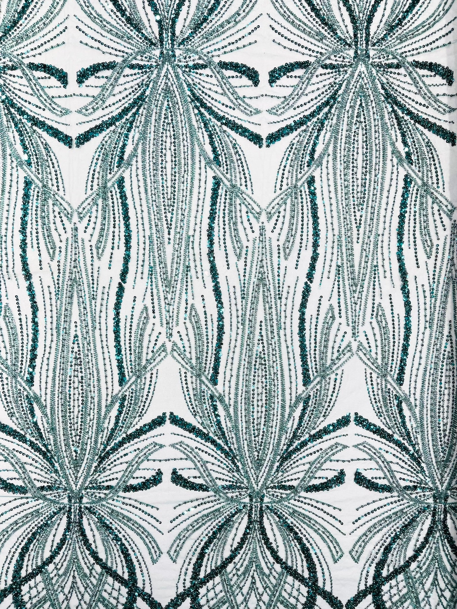 Palm Beaded Lace Fabric, Heavy Embroidered Design on 58" Mesh for Dresses