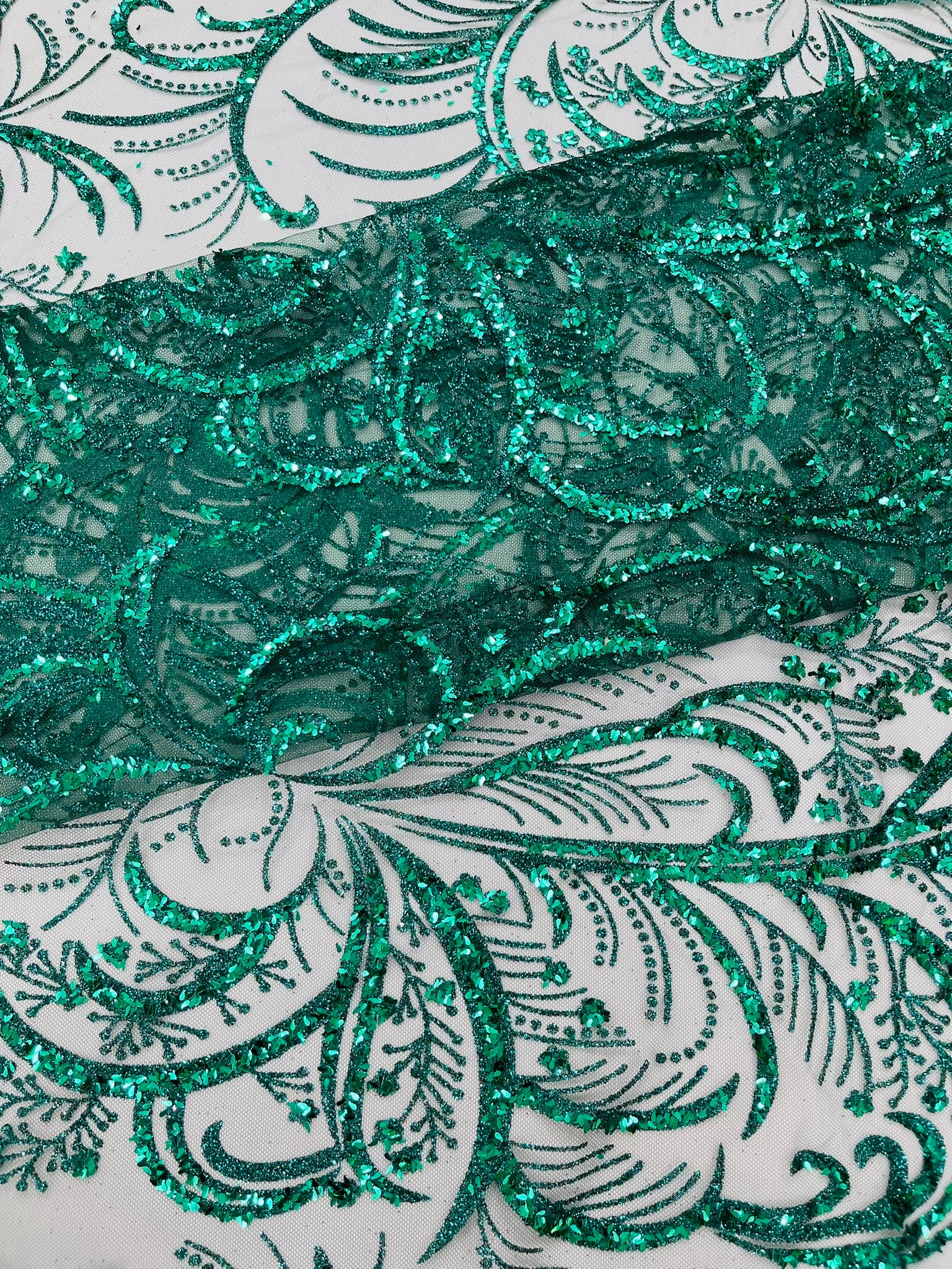 Palm Glitter Vine Design On A Mesh Lace Fabric 58"' Wide Prom.