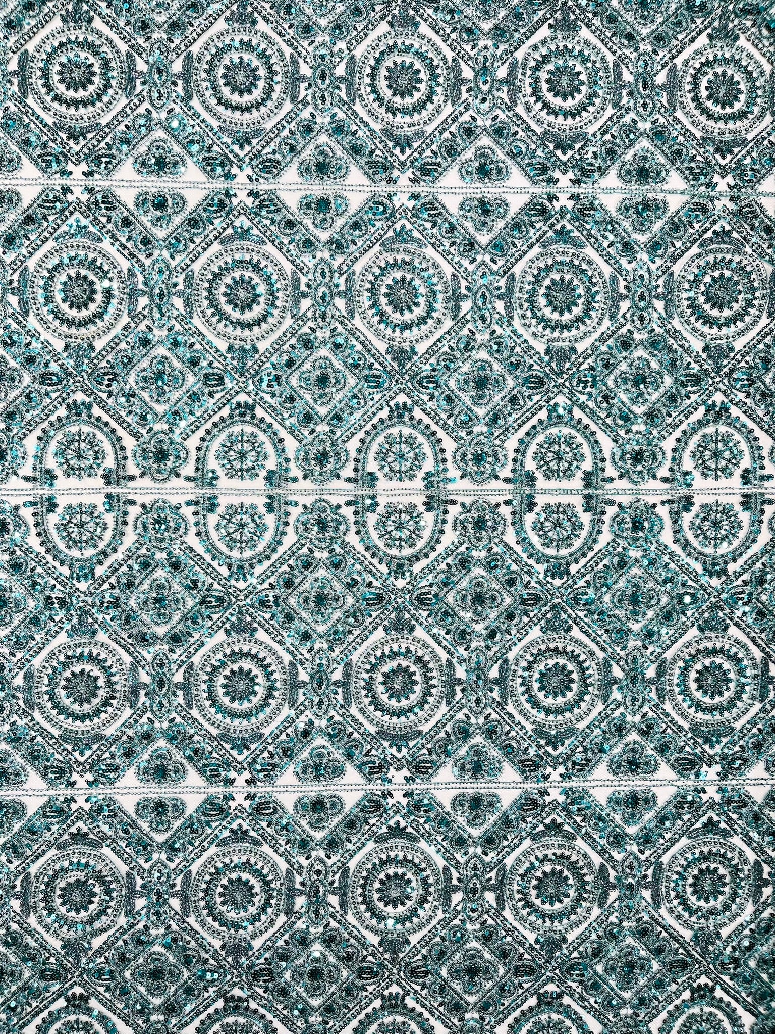 Geometric Beaded Lace Fabric, Heavy Embroidered Design on 58" Mesh for Dresses