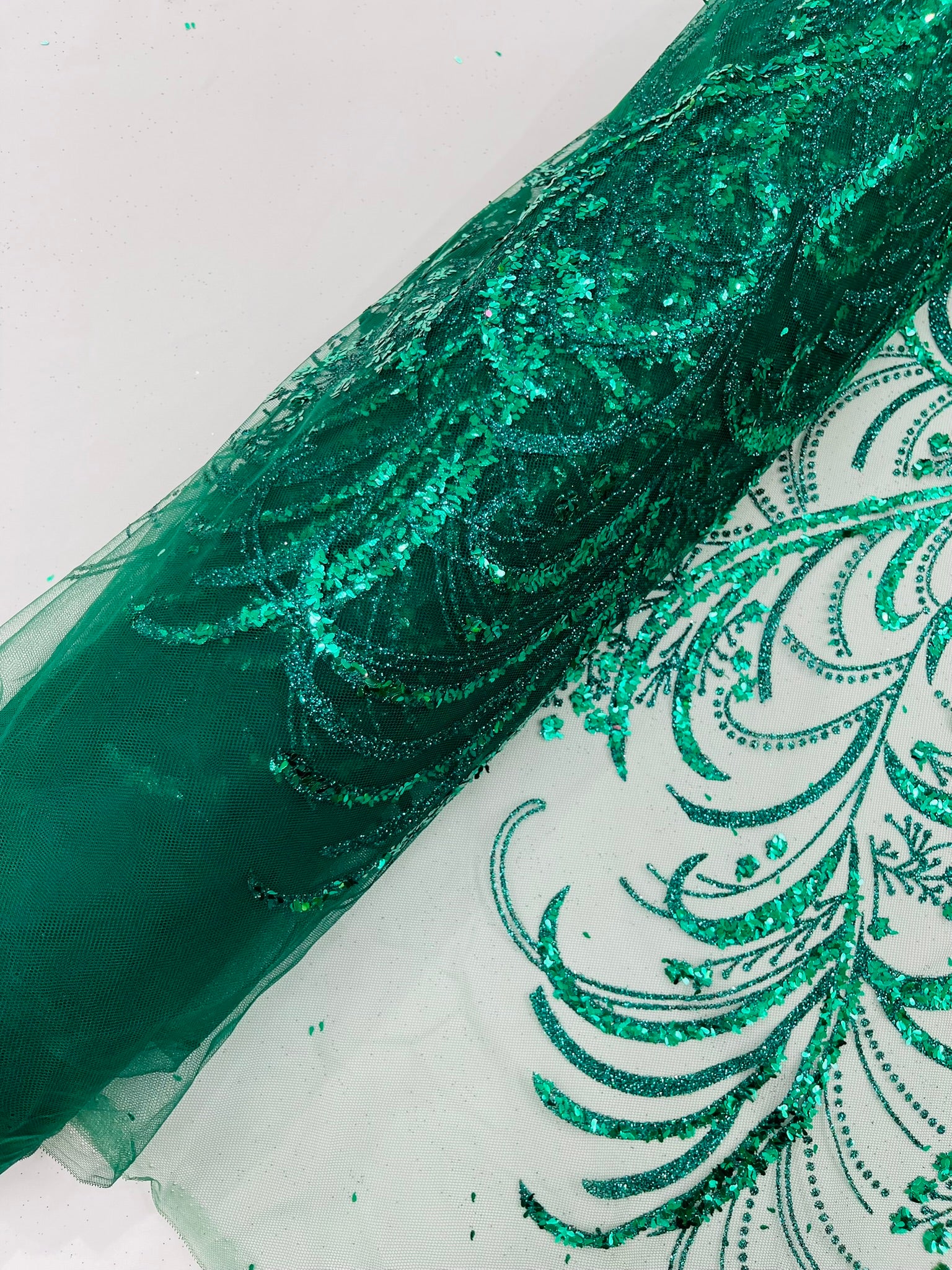 Palm Glitter Vine Design On A Mesh Lace Fabric 58"' Wide Prom.