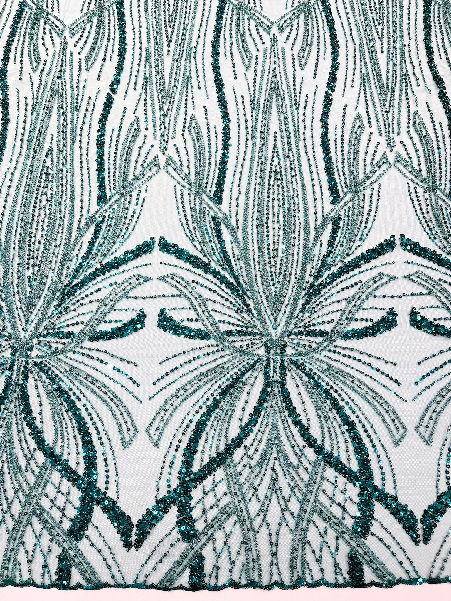 Palm Beaded Lace Fabric, Heavy Embroidered Design on 58" Mesh for Dresses
